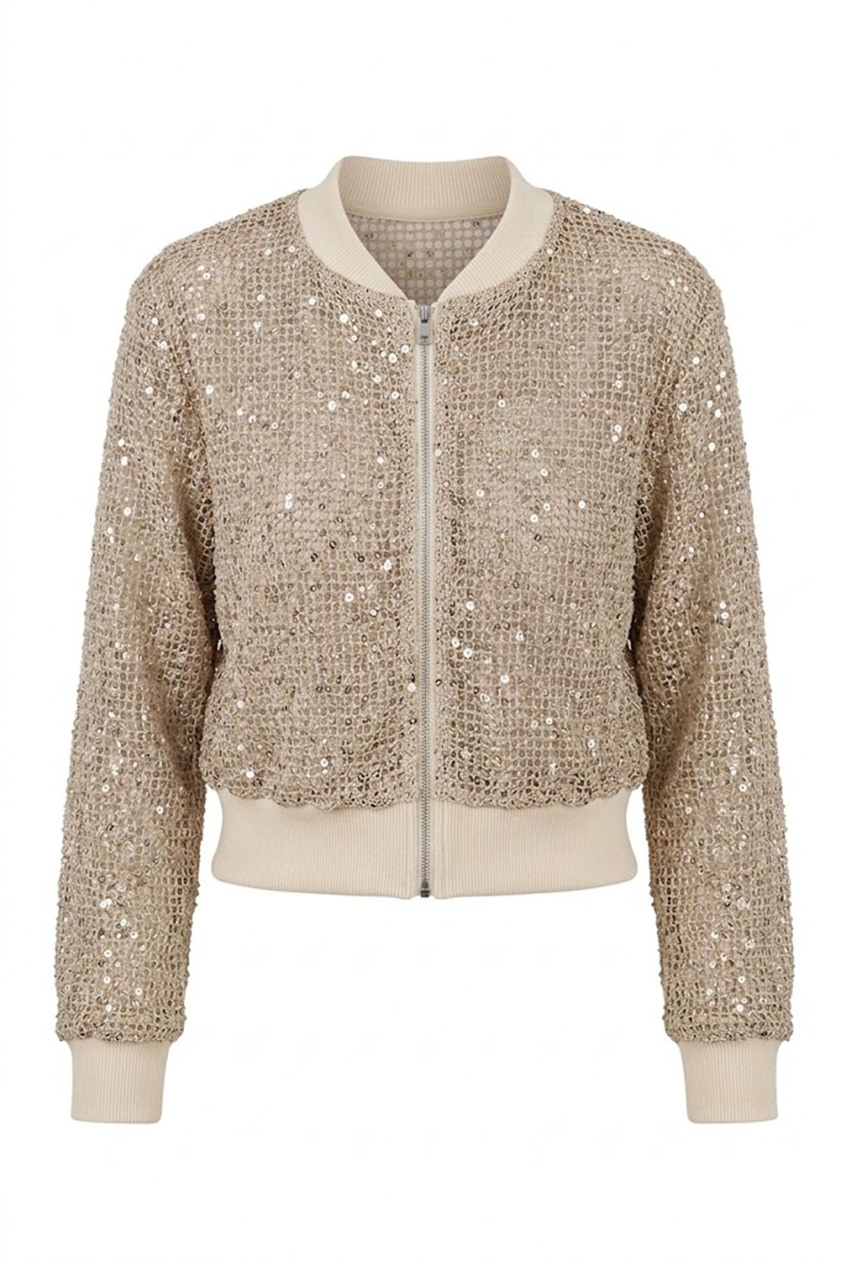 FERMUARLI PUL PAYET SWEATERS TAŞ