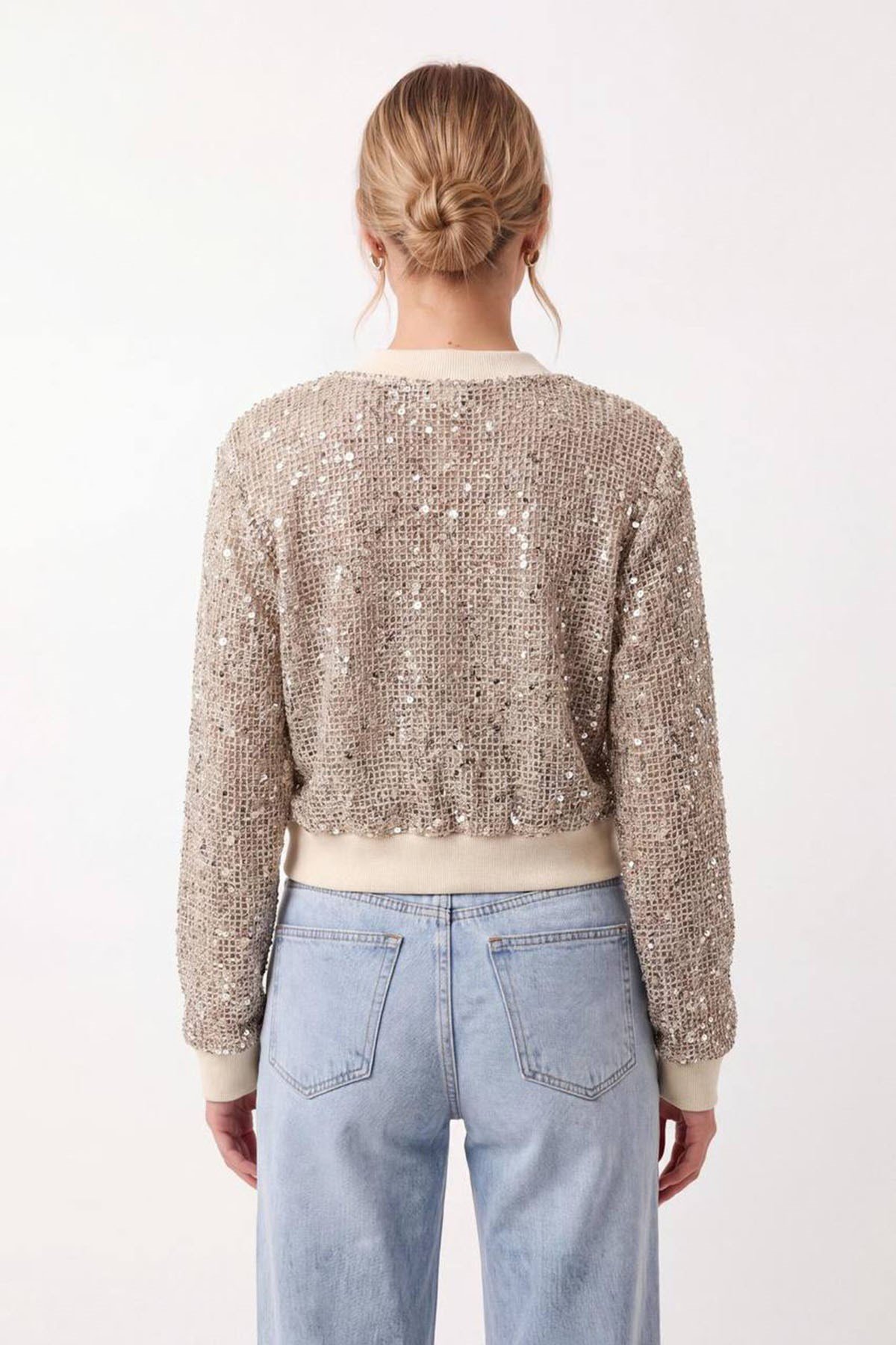FERMUARLI PUL PAYET SWEATERS TAŞ