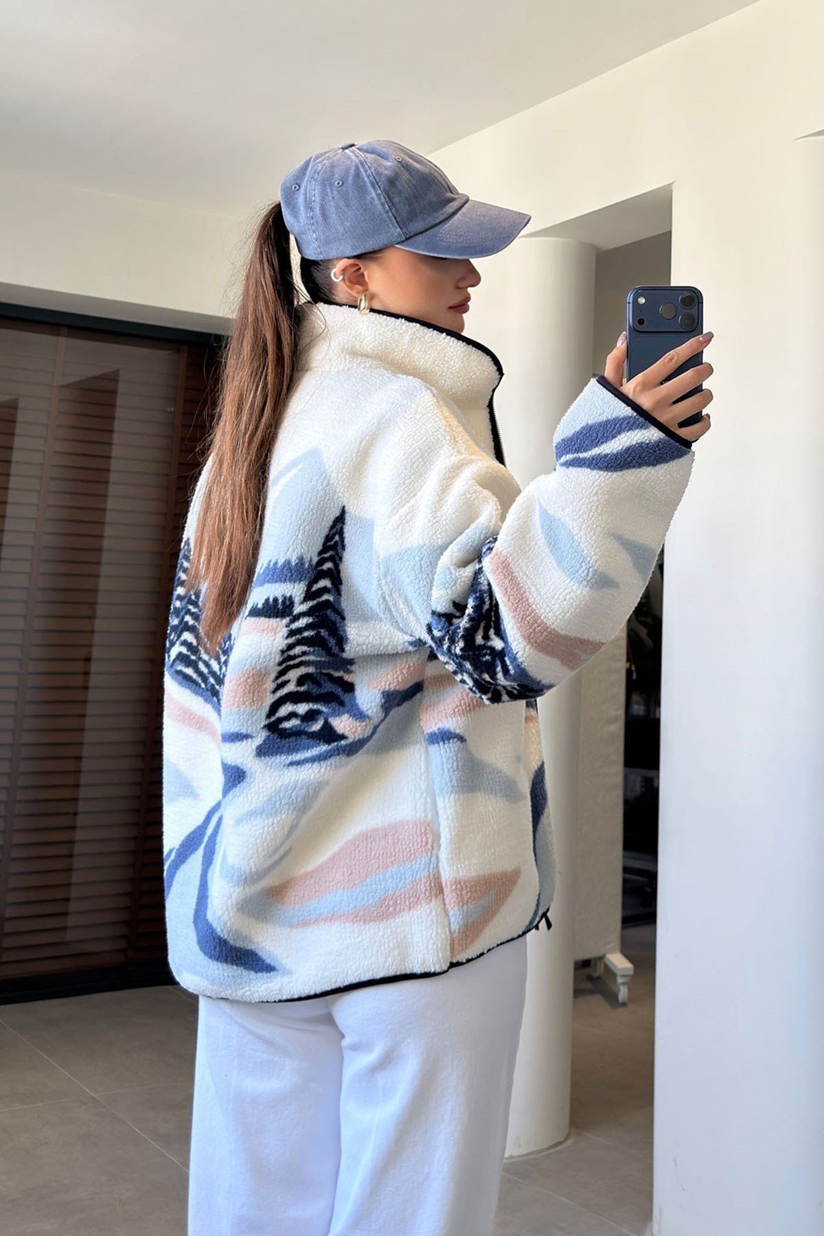 KAR DESENLİ FERMUAR SWEAT MAVİ