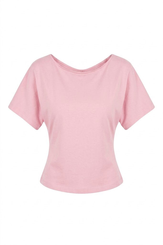 Kayık Yaka Basic T-shirt PEMBE