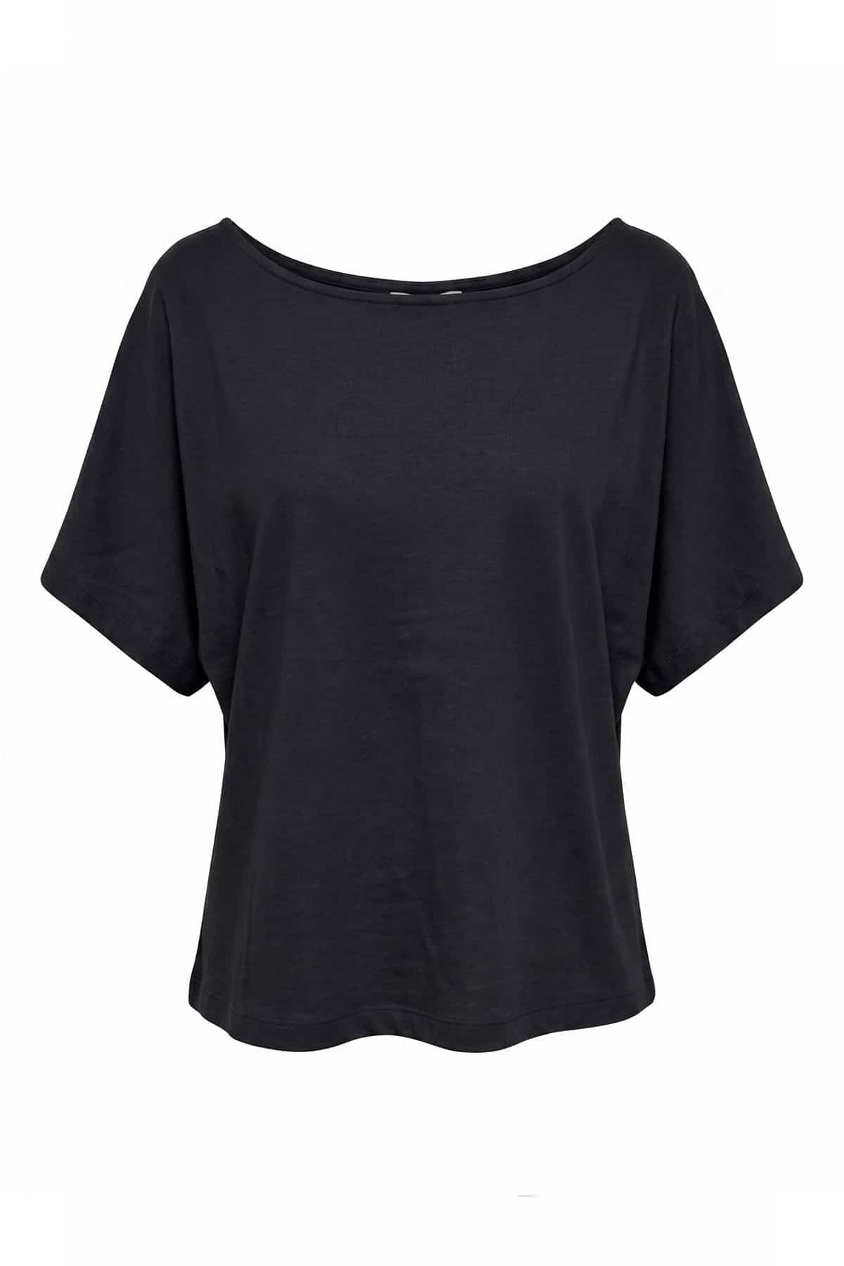 Kayık Yaka T-shirt - Siyah SİYAH