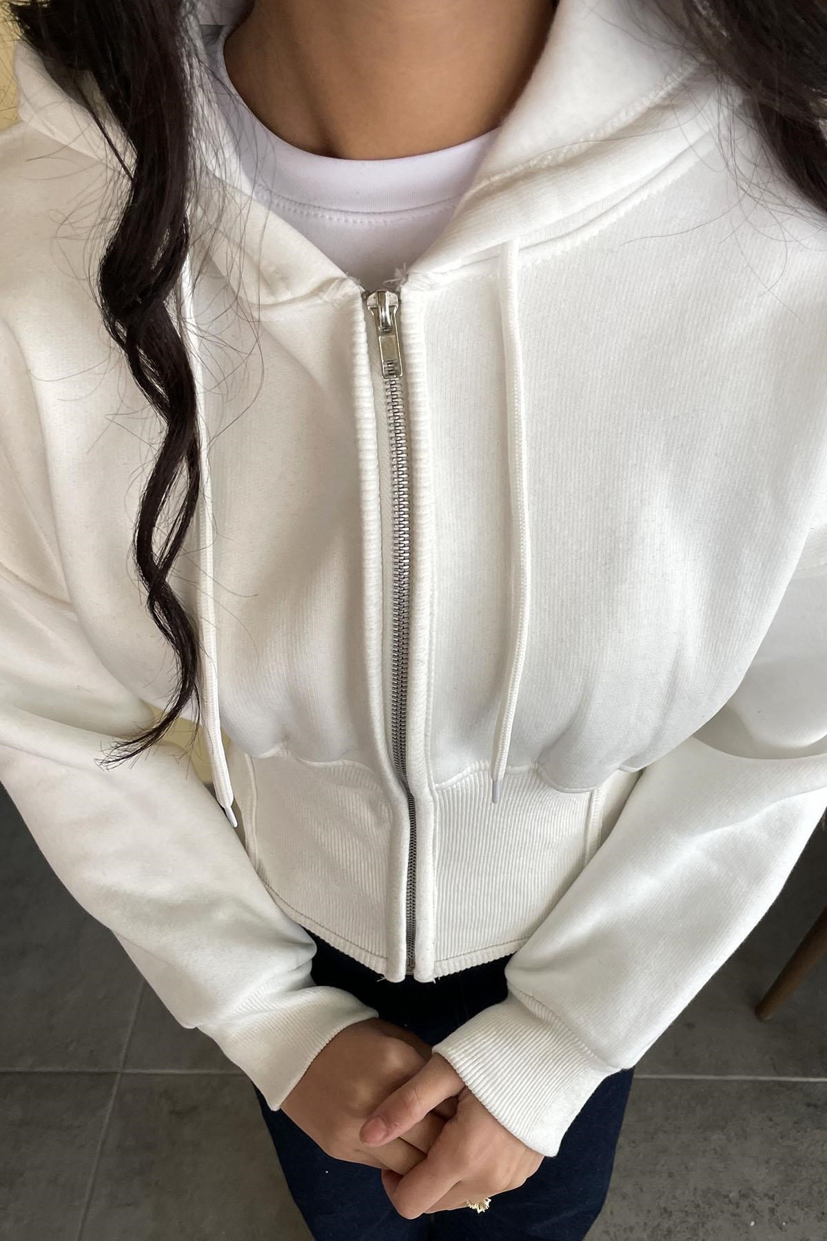 Korse Manşet Crop Ceket EKRU