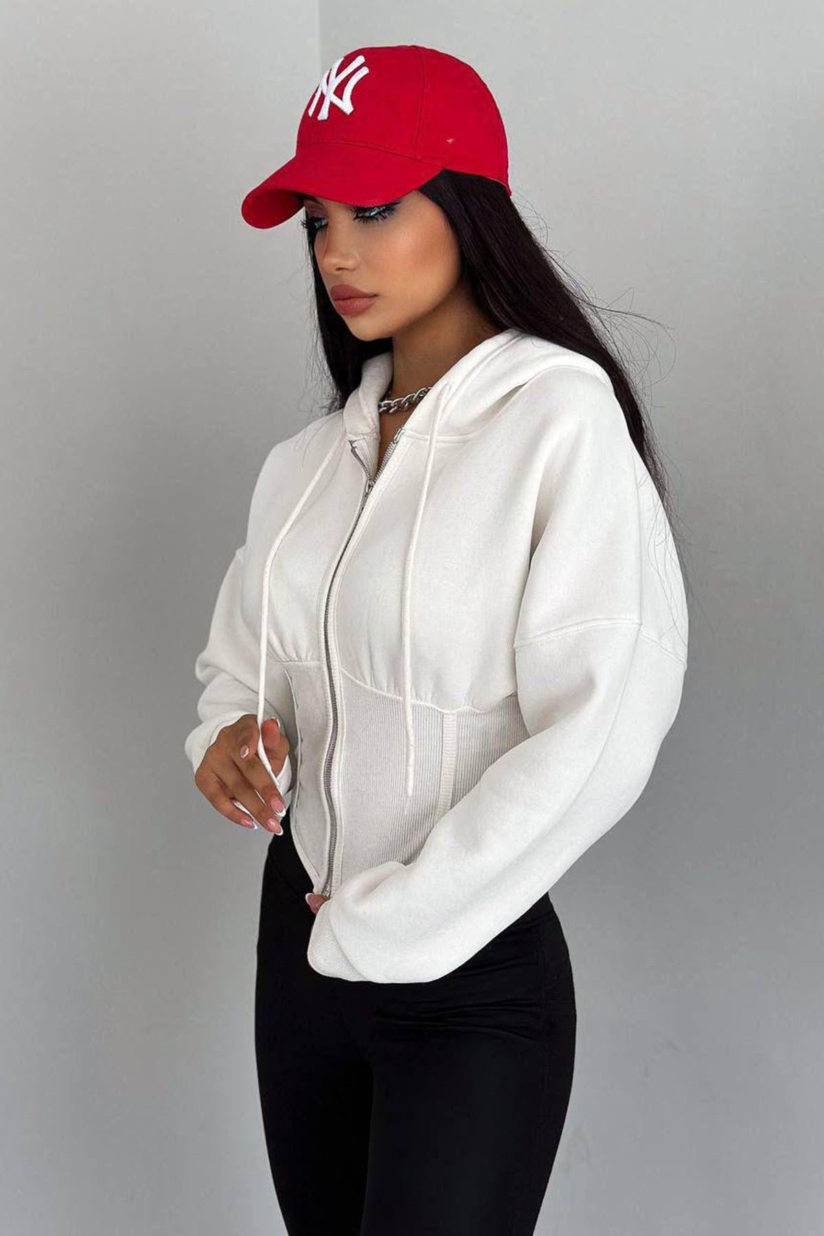 Korse Manşet Crop Ceket EKRU