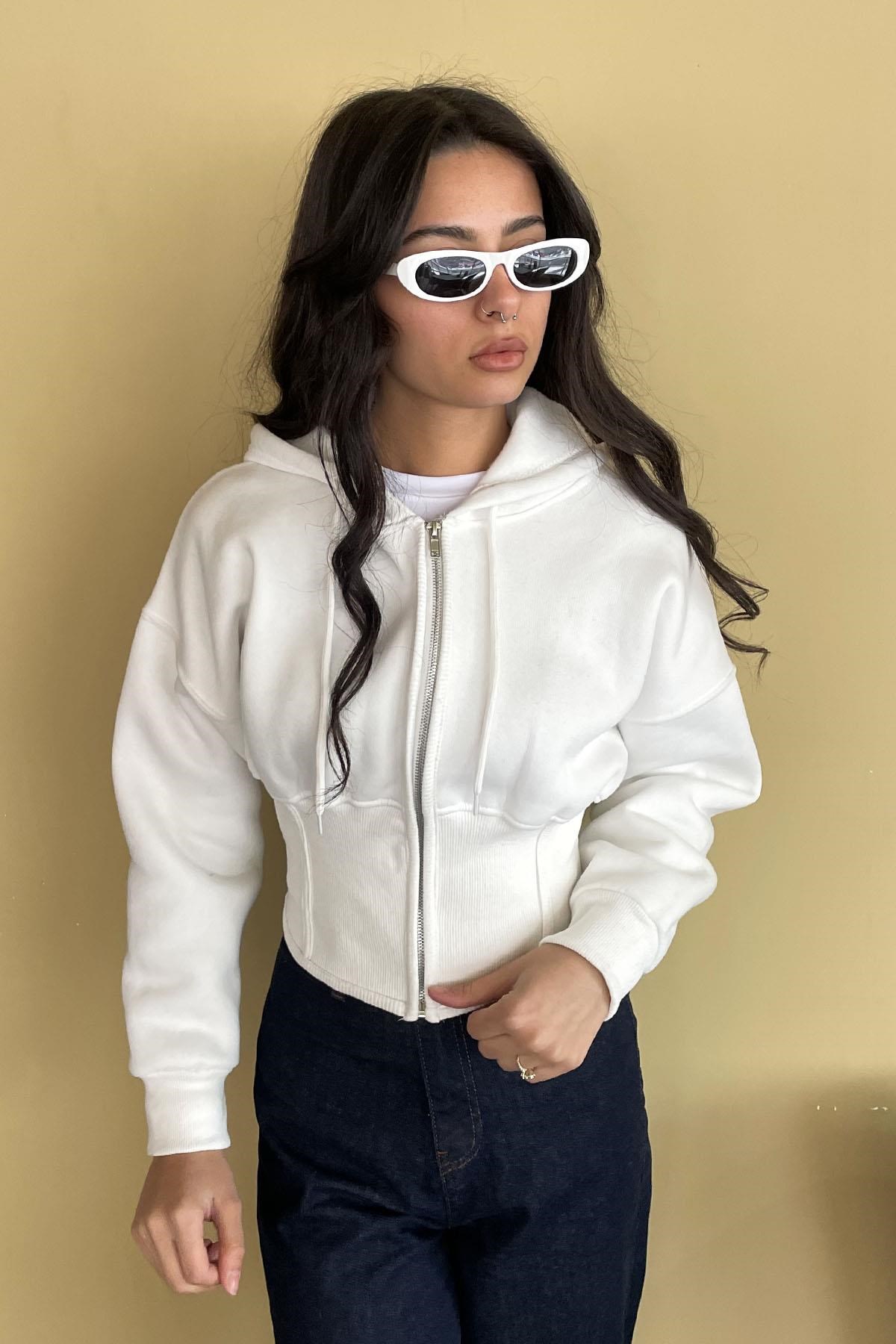 Korse Manşet Crop Ceket EKRU