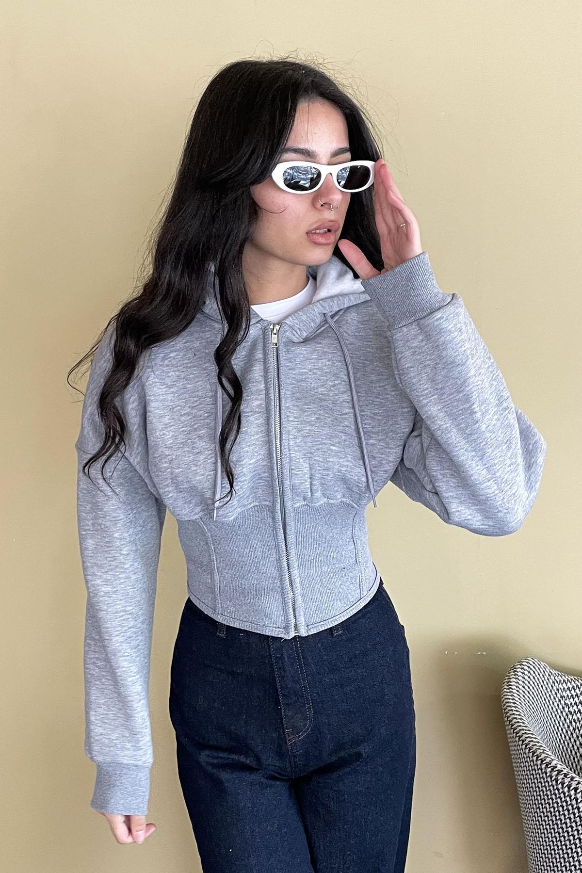 Korse Manşet Crop Ceket GRİ