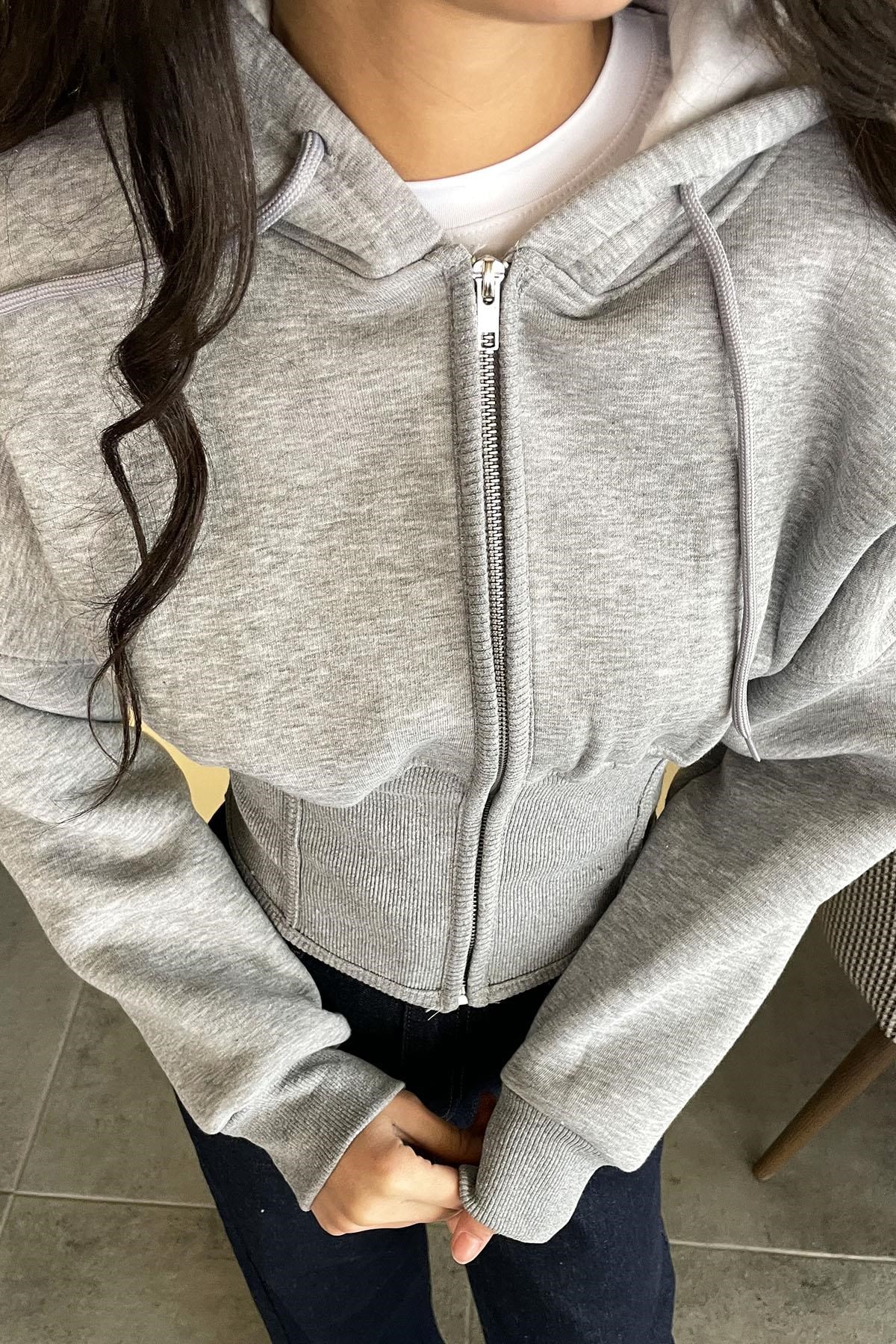Korse Manşet Crop Ceket GRİ
