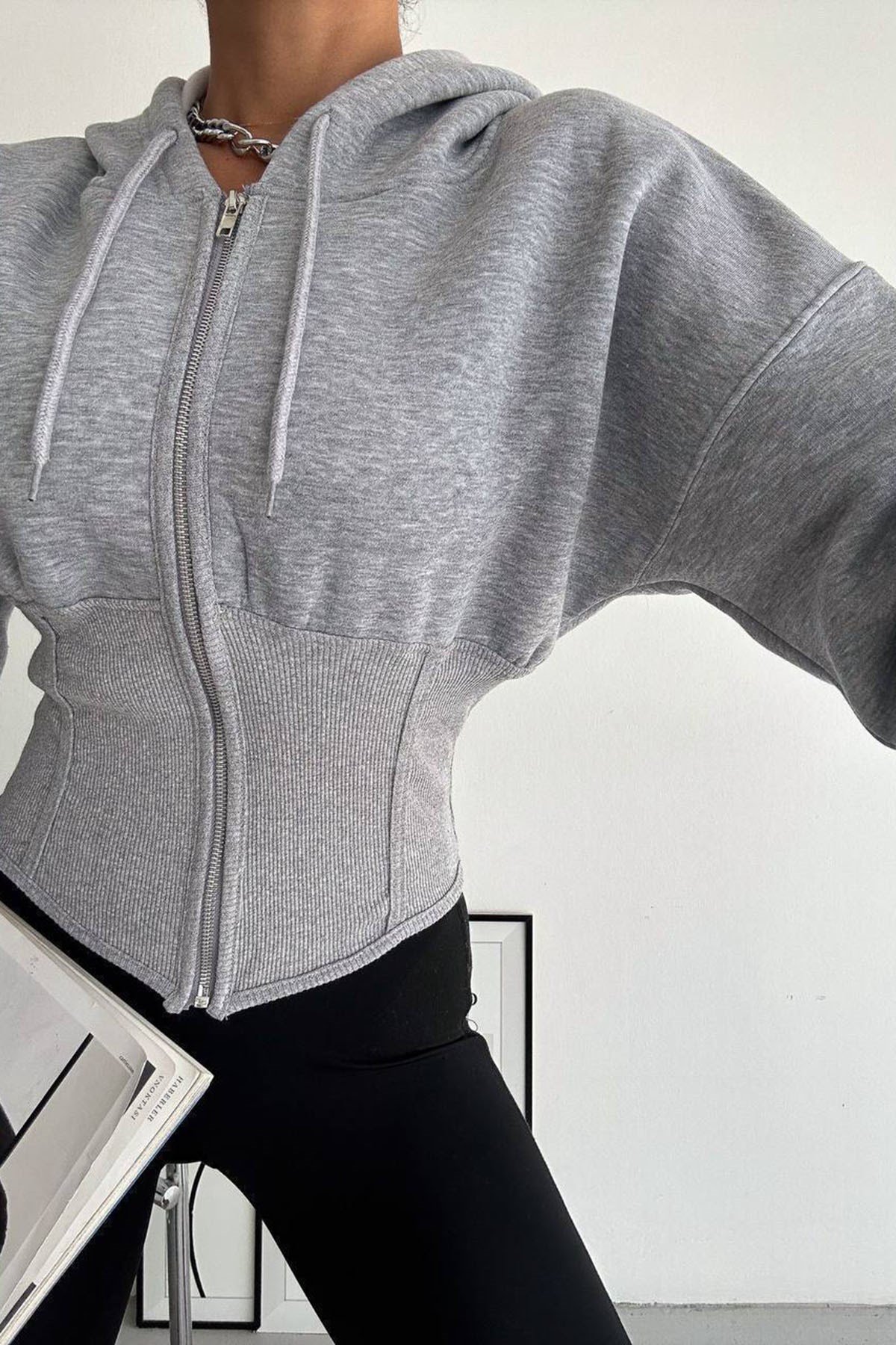 Korse Manşet Crop Ceket GRİ