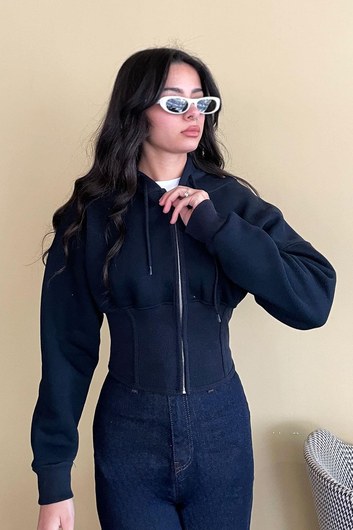 Korse Manşet Crop Ceket - Lacivert LACİVERT