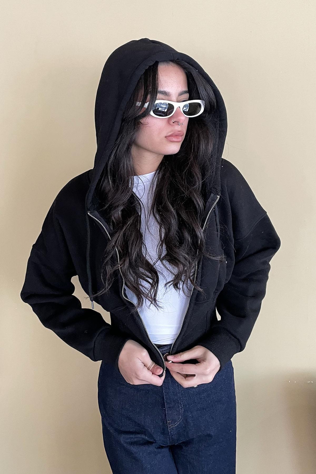 Korse Manşet Crop Ceket - Siyah SİYAH