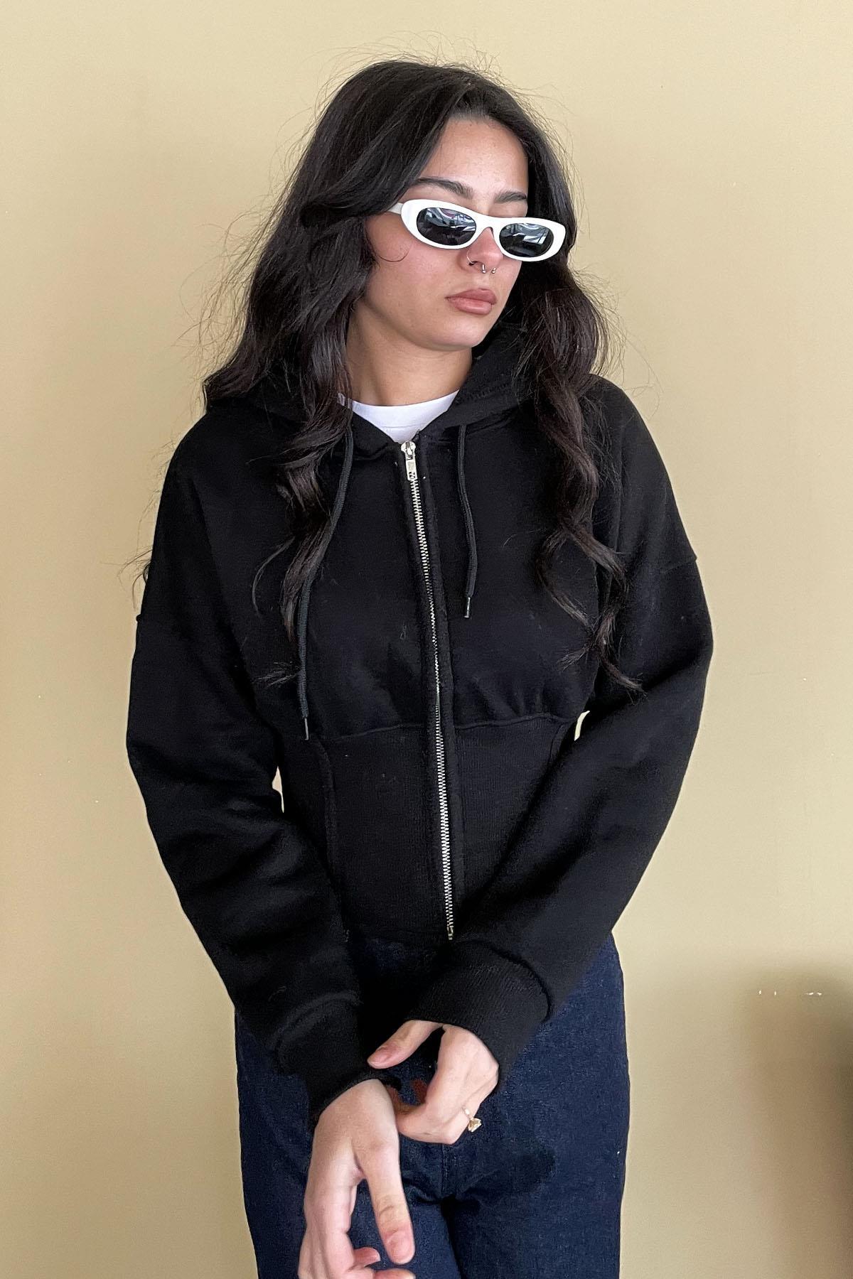 Korse Manşet Crop Ceket - Siyah SİYAH