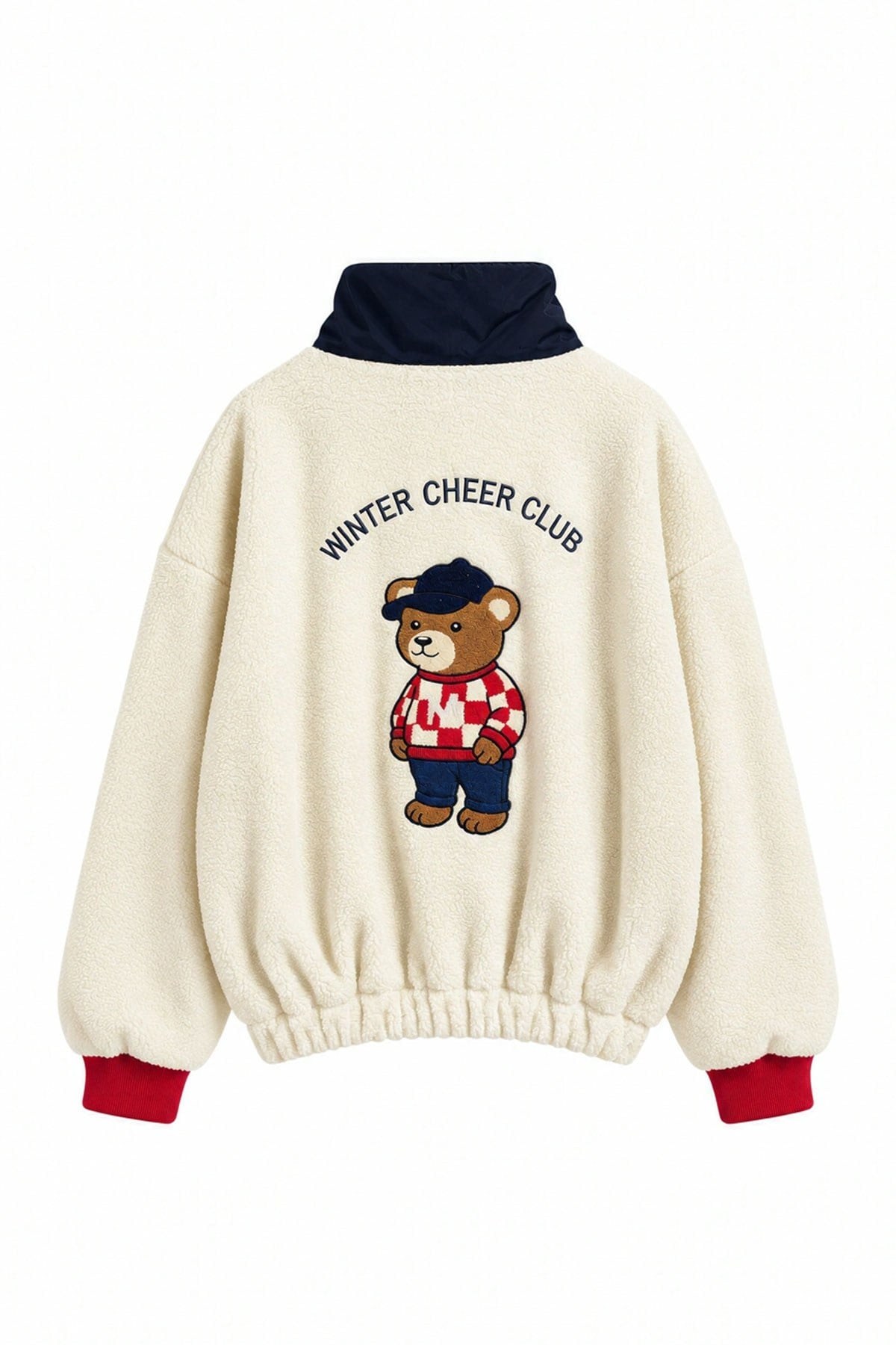 Krem - Sırt Ayıcık Baskılı Peluş Sweat KREM
