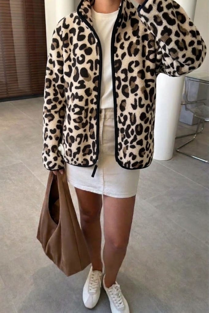 Leopar Desen Fermuarlı Ceket-Leopar LEOPAR