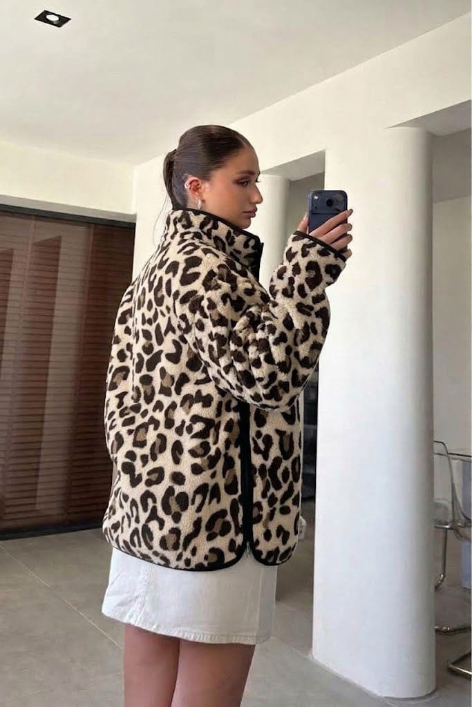 Leopar Desen Fermuarlı Ceket-Leopar LEOPAR