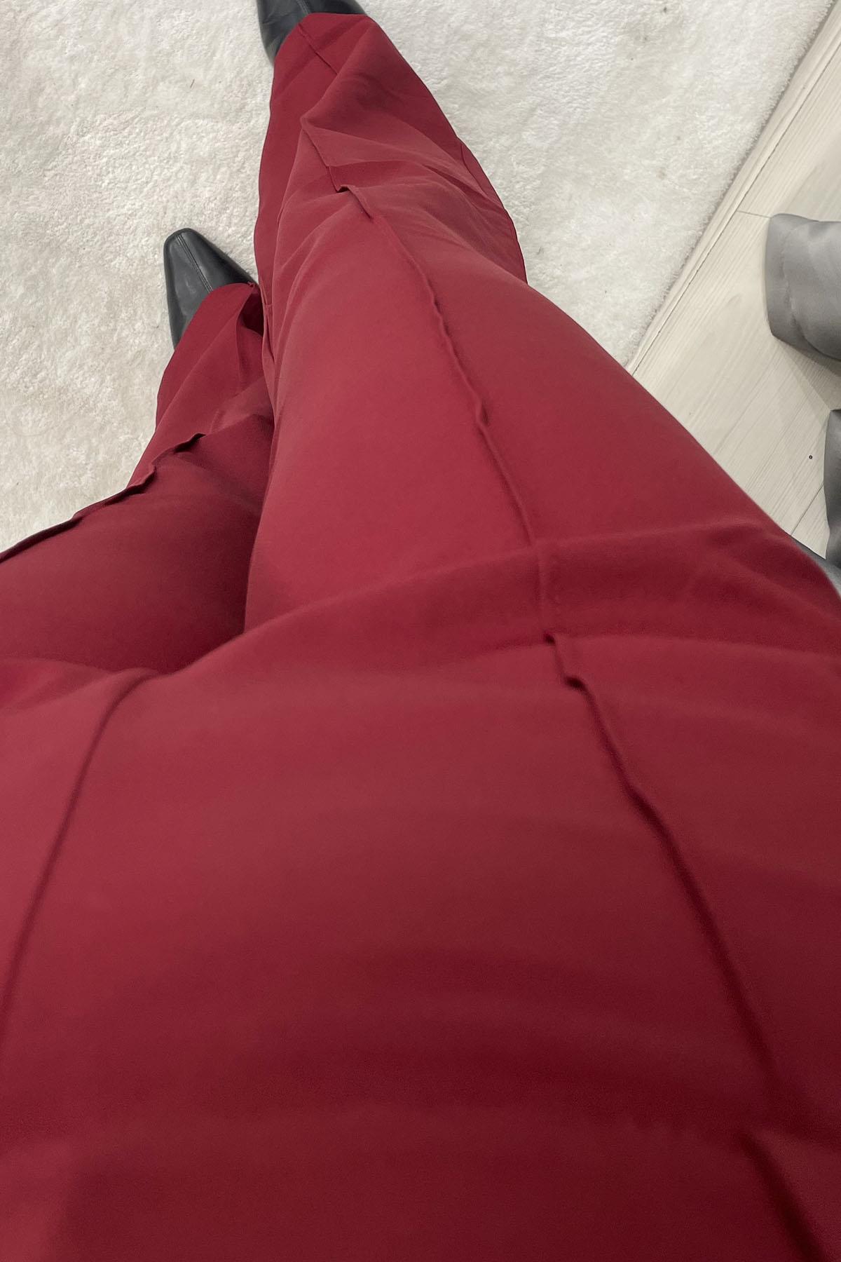 Nervürlü İspanyol Paça Pantolon - Bordo BORDO