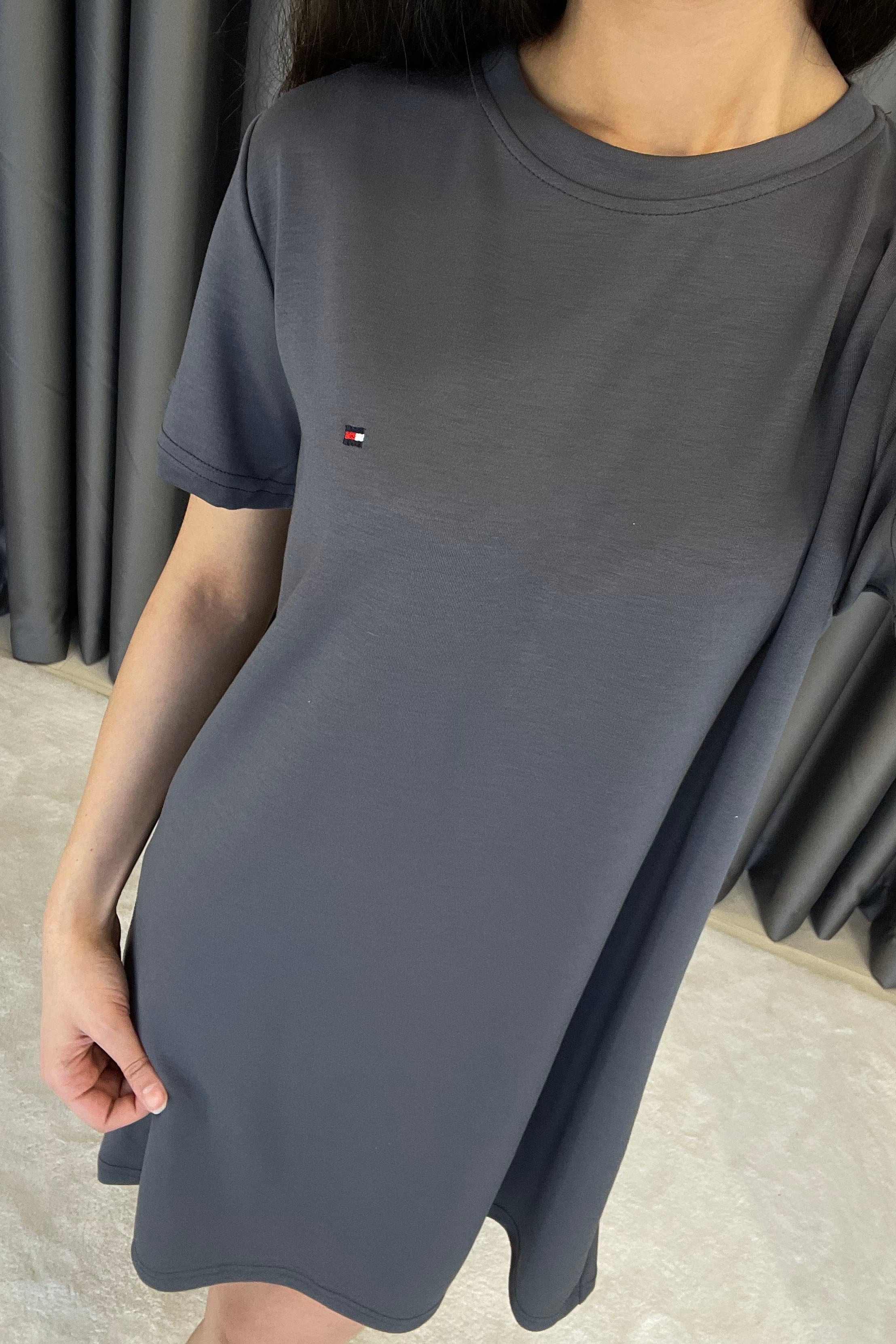 Orjinal Marka Kısa Kol Basic Elbise - Antrasit ANTRASİT