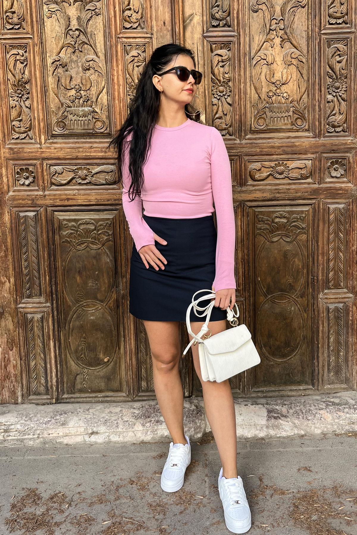 Orjinal Marka Uzun Kol Basic Bluz - Pembe PEMBE