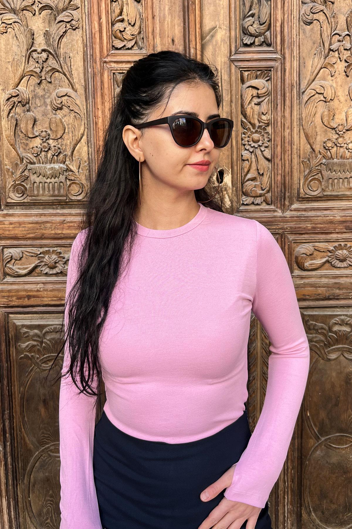 Orjinal Marka Uzun Kol Basic Bluz - Pembe PEMBE