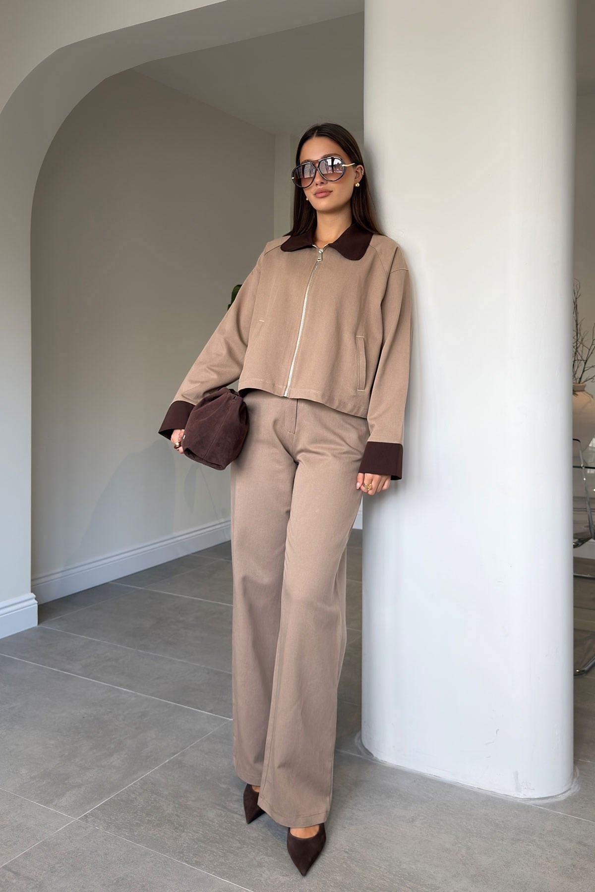 PALAZZO CEPLİ PAMUKLU PANTOLON CAMEL