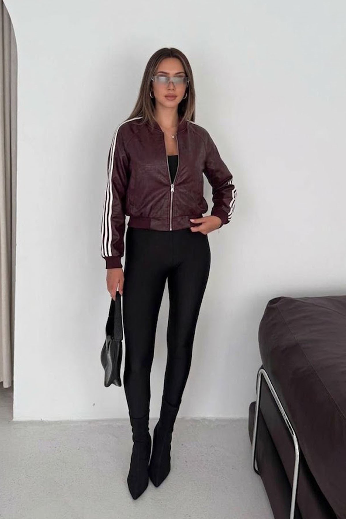 Pleather Deri Ceket - Bordo BORDO