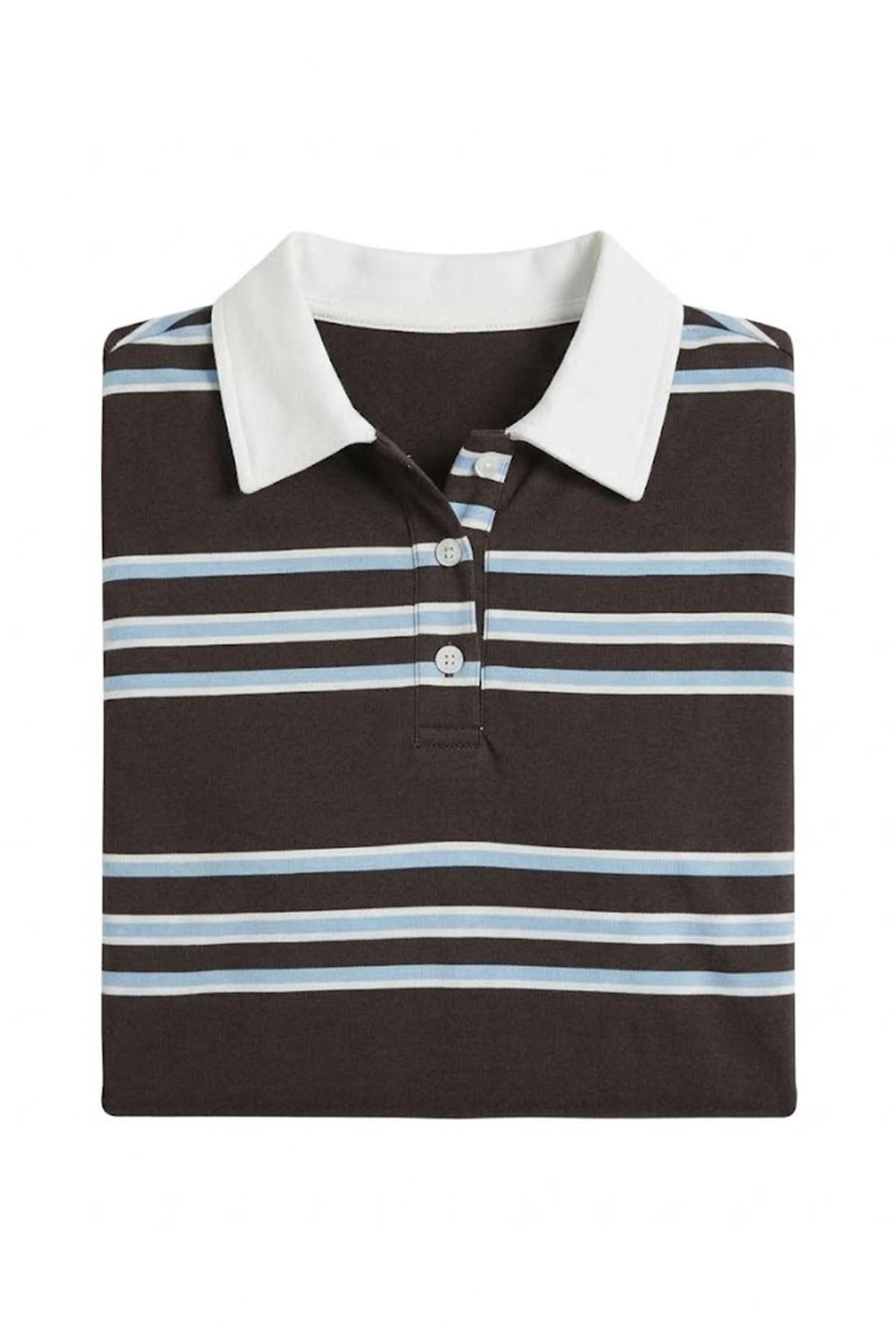 Polo Yaka Yan Çizgi Sweater-Kahve KAHVE