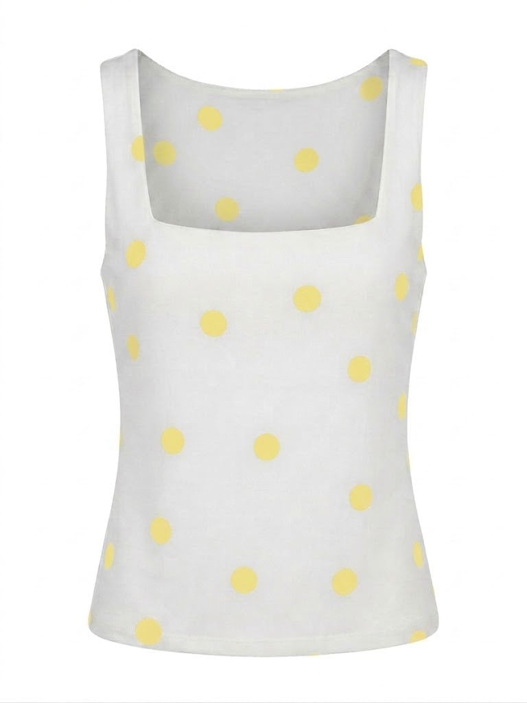 Puantiyeli Askılı Kare Yaka Crop SARI
