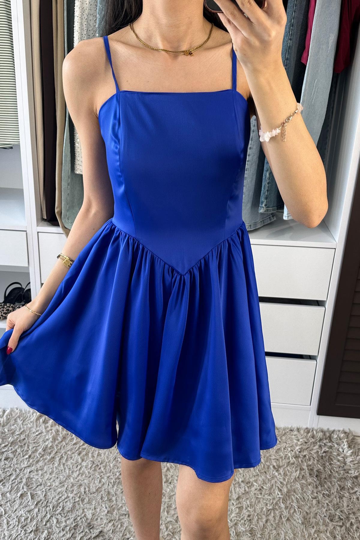 Saten Straplez Ayarlanabilir Askılı Elbise - Saks SAKS