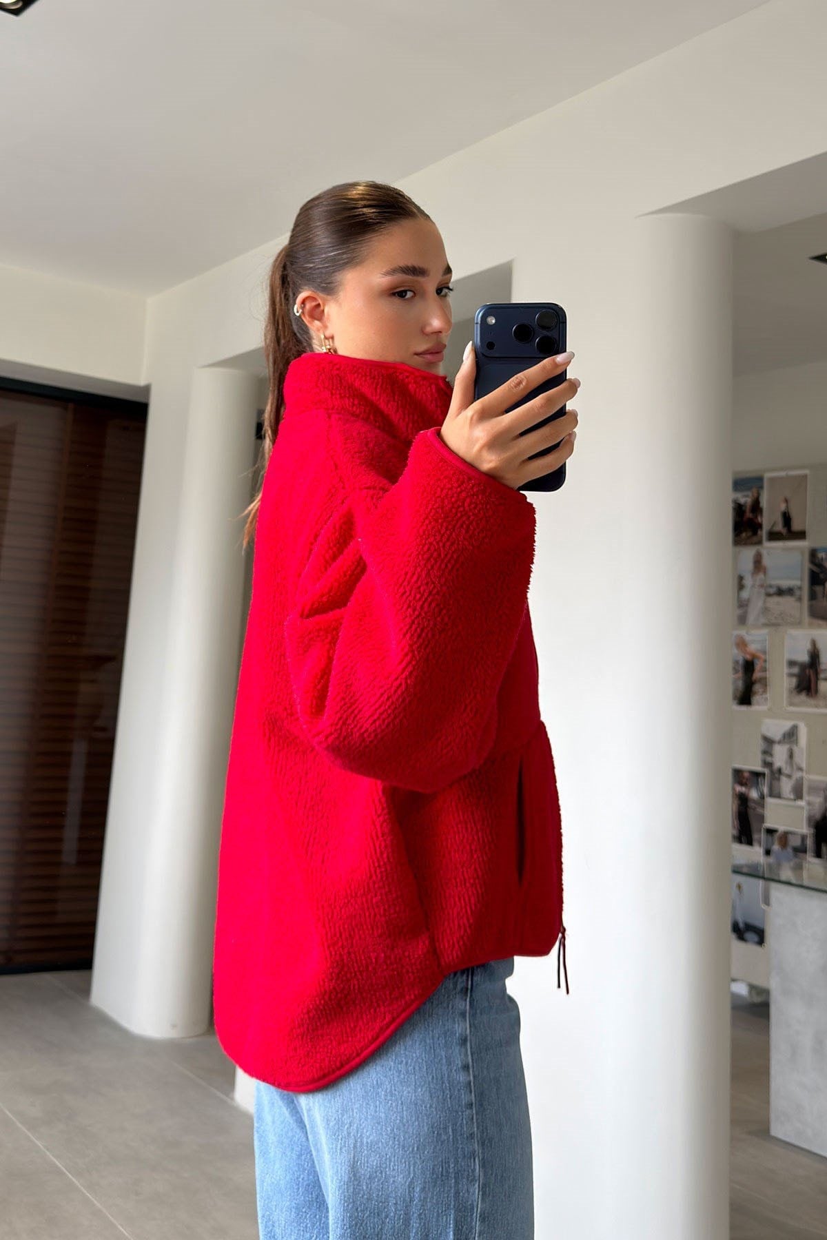 Scarlet - Yan Cepli Basic Fermuarlı Ceket Scarlet