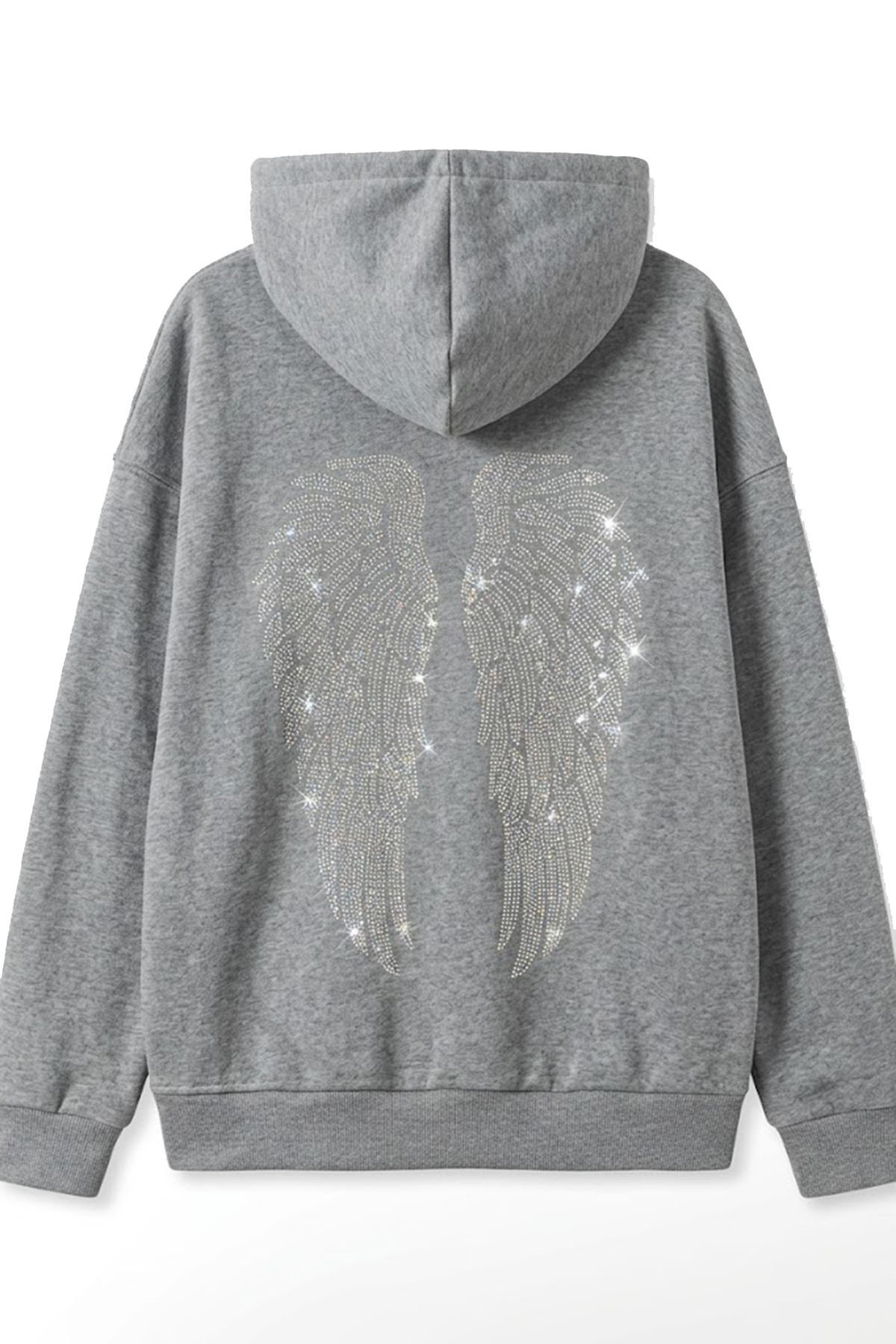 Taş Baskılı Sweat-Gri GRİ