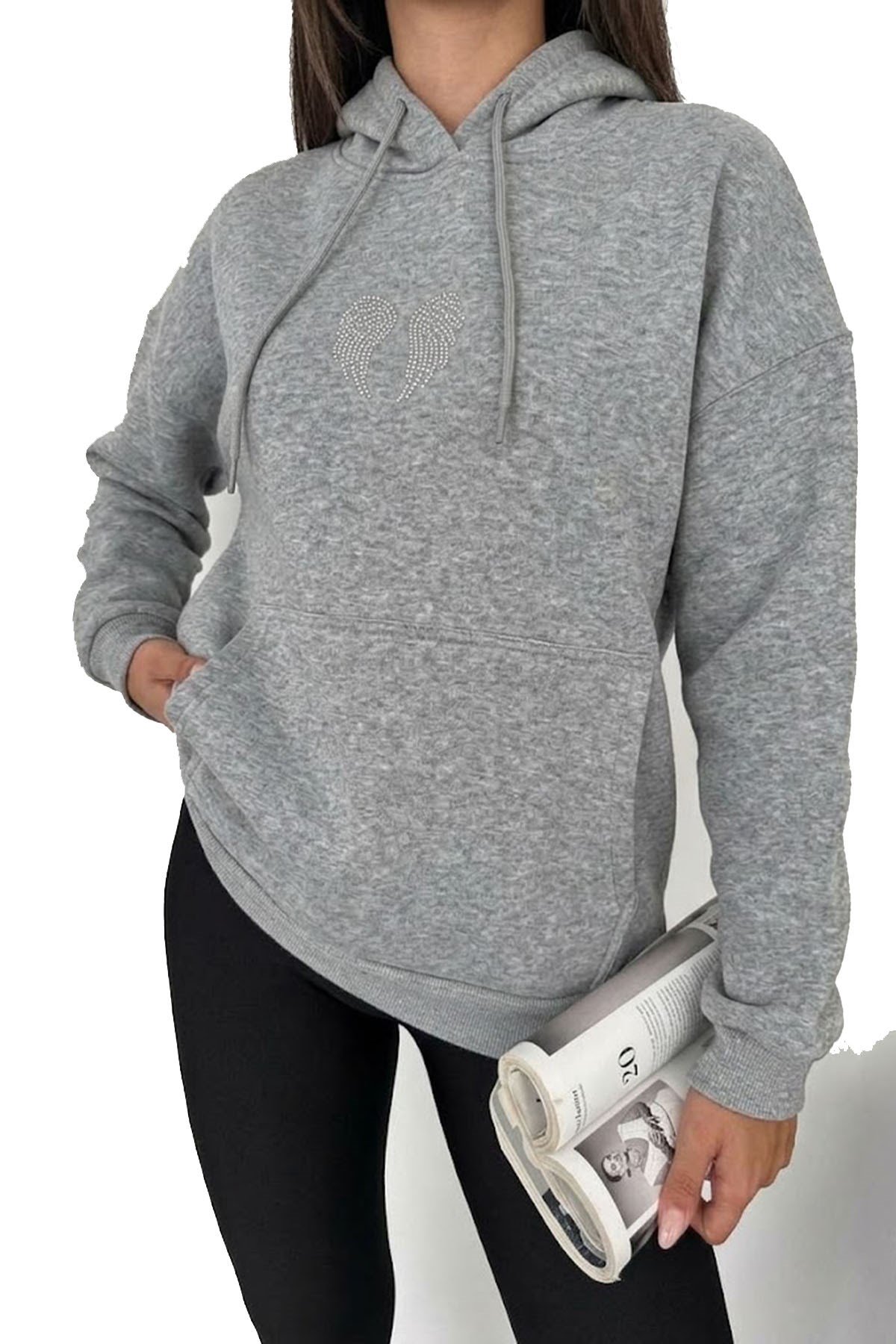 Taş Baskılı Sweat-Gri GRİ