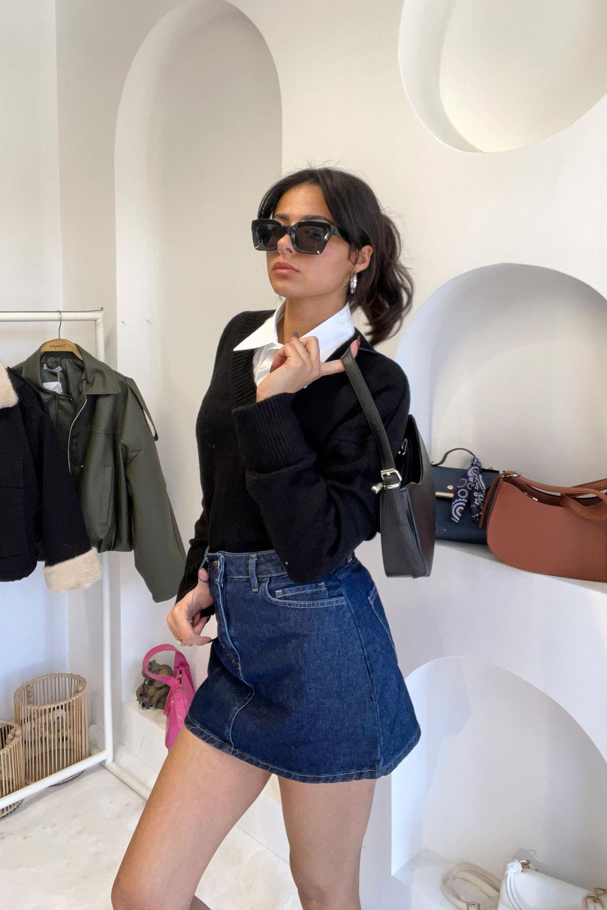 V Yaka Basic Kazak - Siyah SİYAH