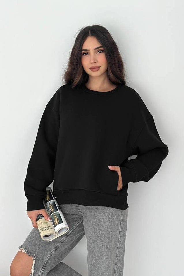 Yan Cepli Basic Sweat - Siyah SİYAH