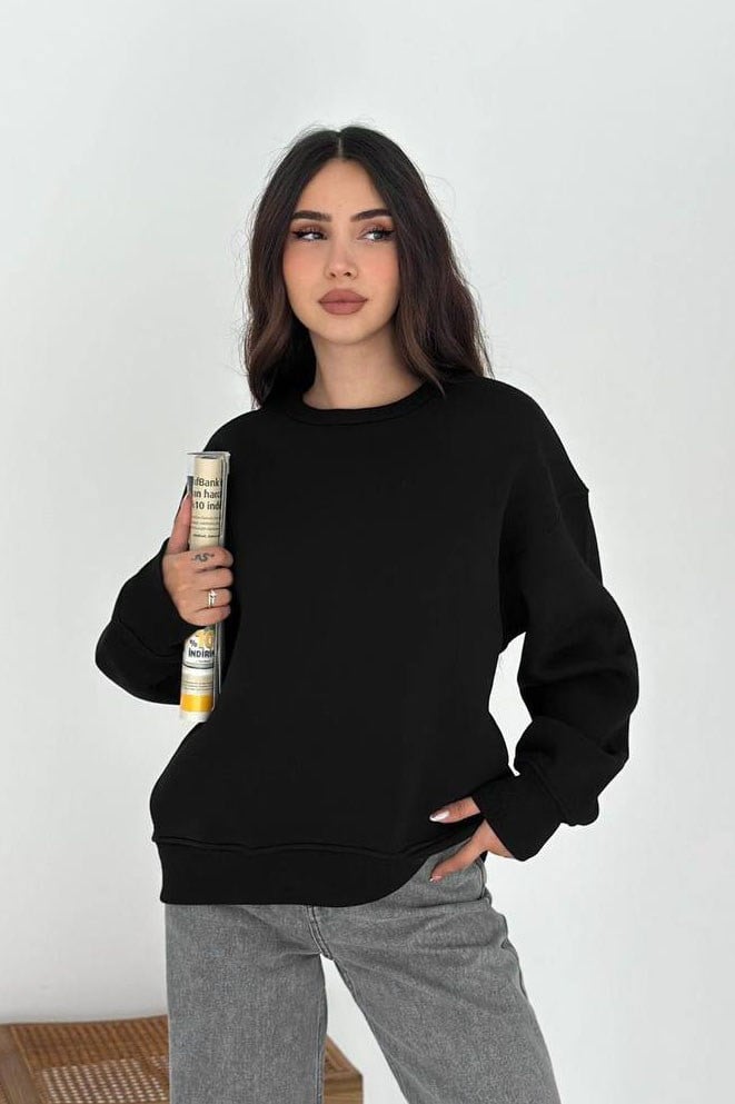 Yan Cepli Basic Sweat - Siyah SİYAH