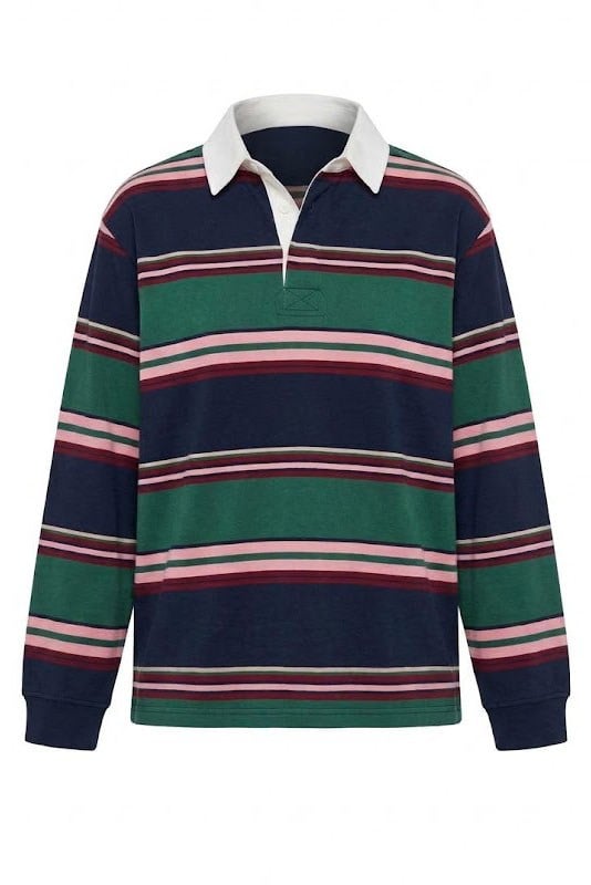 Yan Çizgili Pola Yaka Sweater-Çok Renkli ÇOK RENKLİ