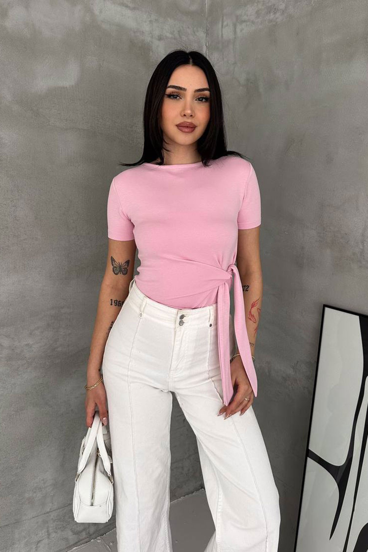 Yandan Bağlamalı Bluz PEMBE