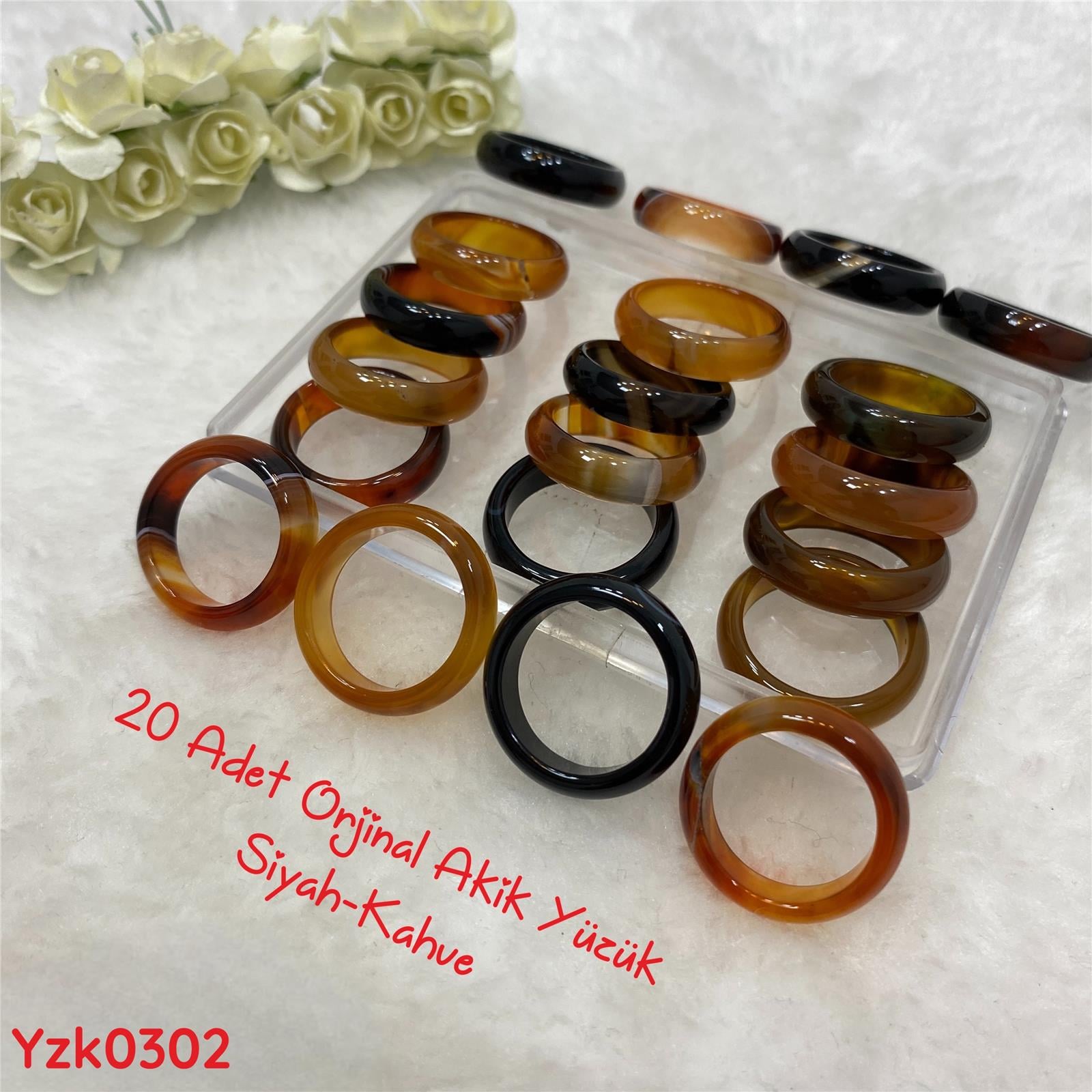 ZA-012 20 Adet Orjinal Akik Yüzük Siyah Kahve