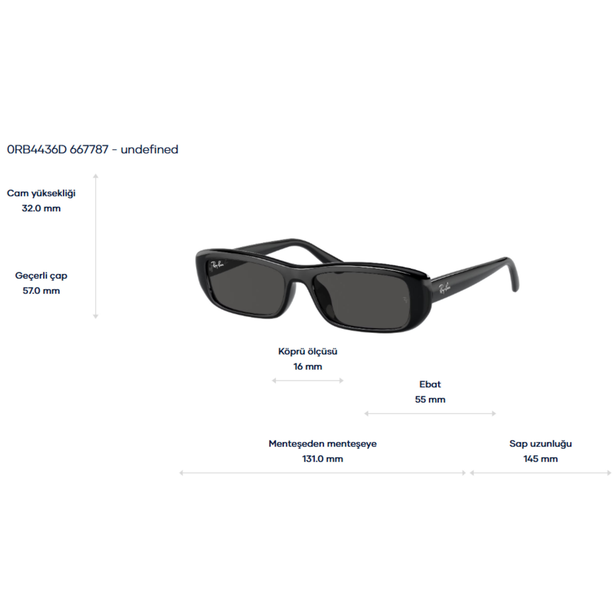 RAY-BANKadın Güneş GözlüğüRAY-BAN 4436D 667787 55-16-145 G