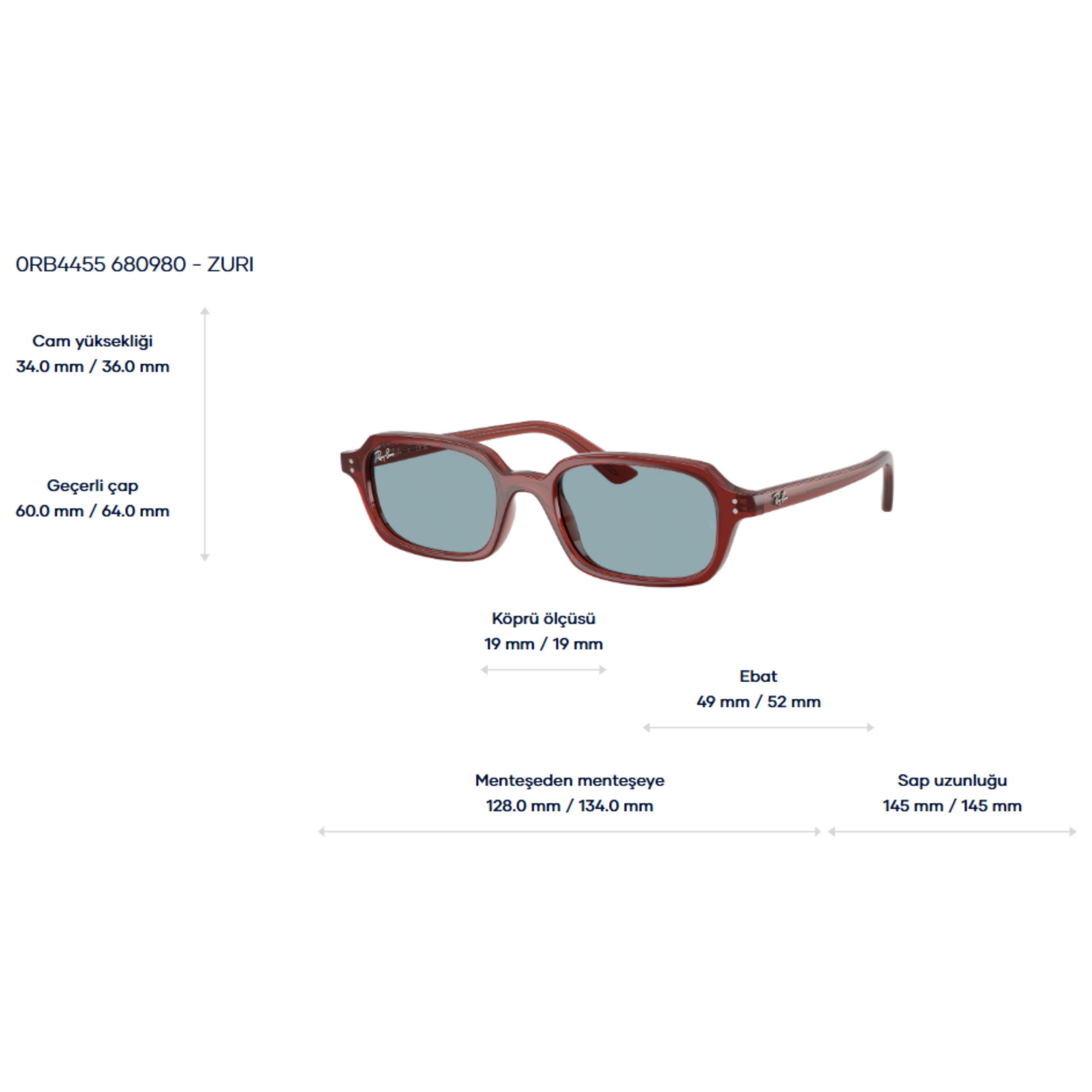 RAY-BANUnisex Güneş GözlüğüRAY-BAN 4455 Zuri 680980 52-19-145 G