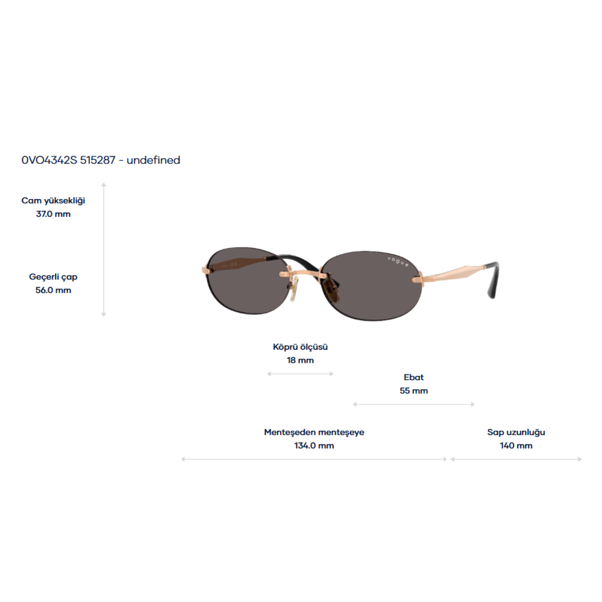 VOGUEKadın Güneş GözlüğüVOGUE 4342S 515287 55-18-140 G