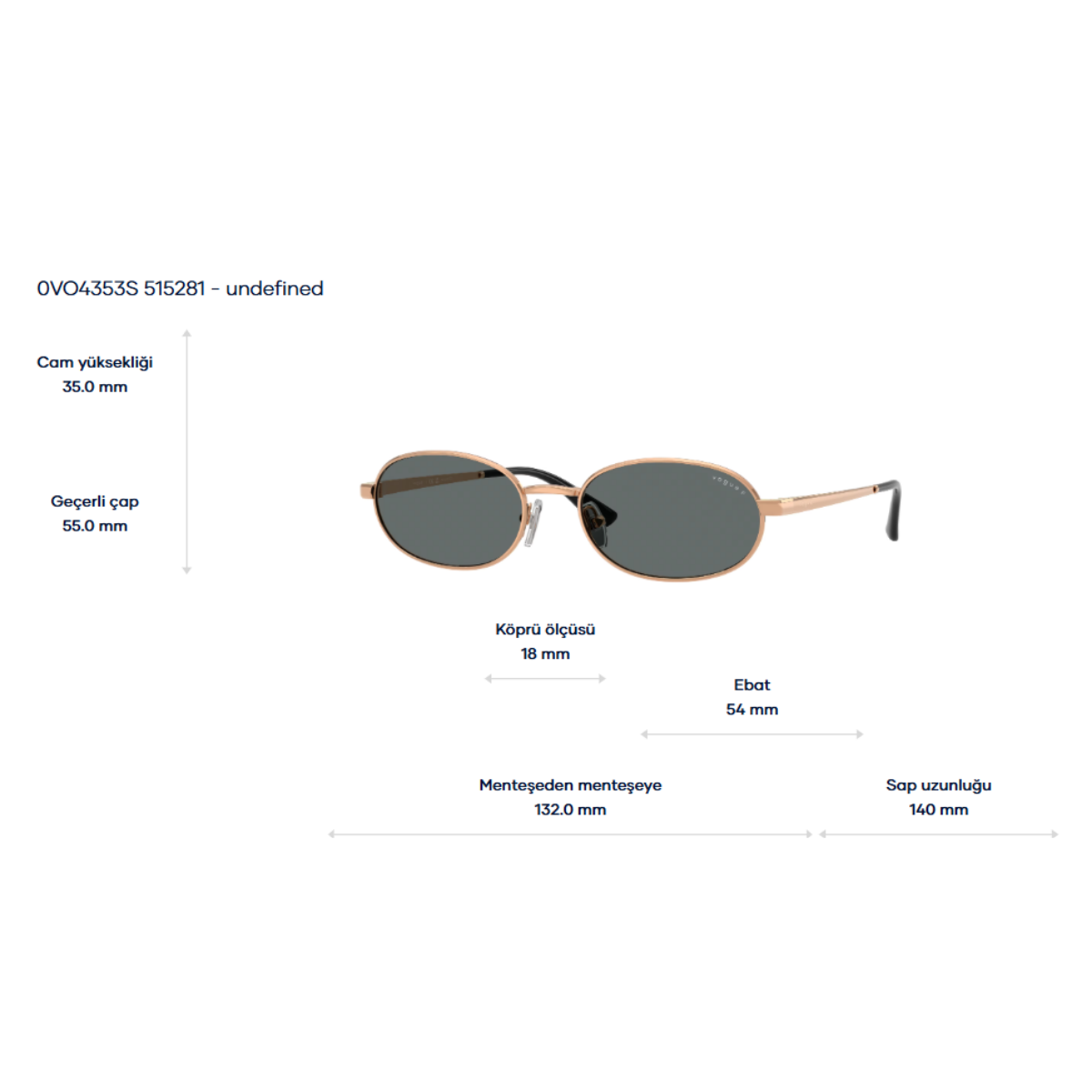 VOGUEKadın Güneş GözlüğüVOGUE 4353S 515281 54-18-140 G