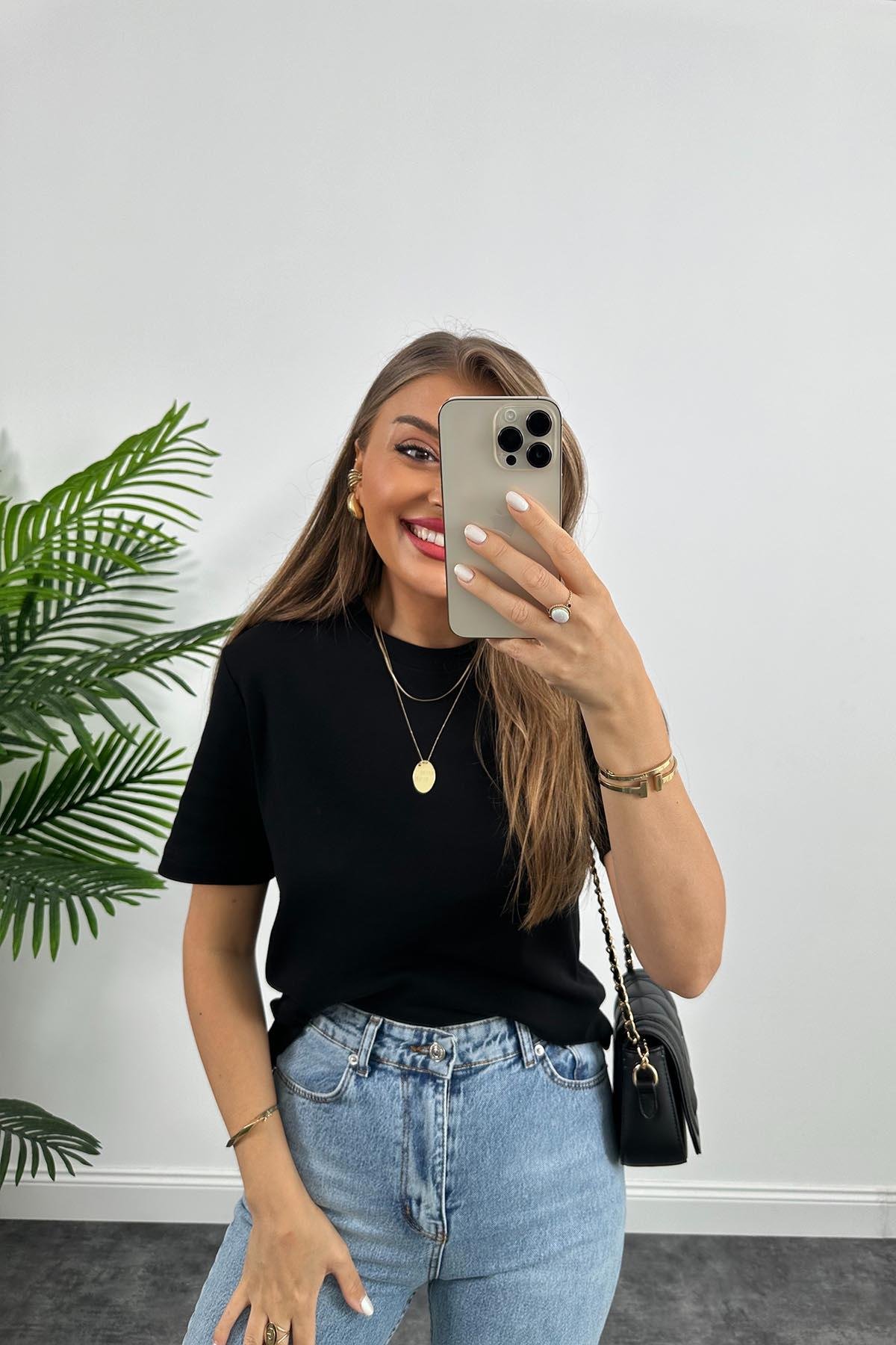 1. Sınıf Kalite Massimo Model %100 Pamuklu Lüx Basic Tshirt Siyah