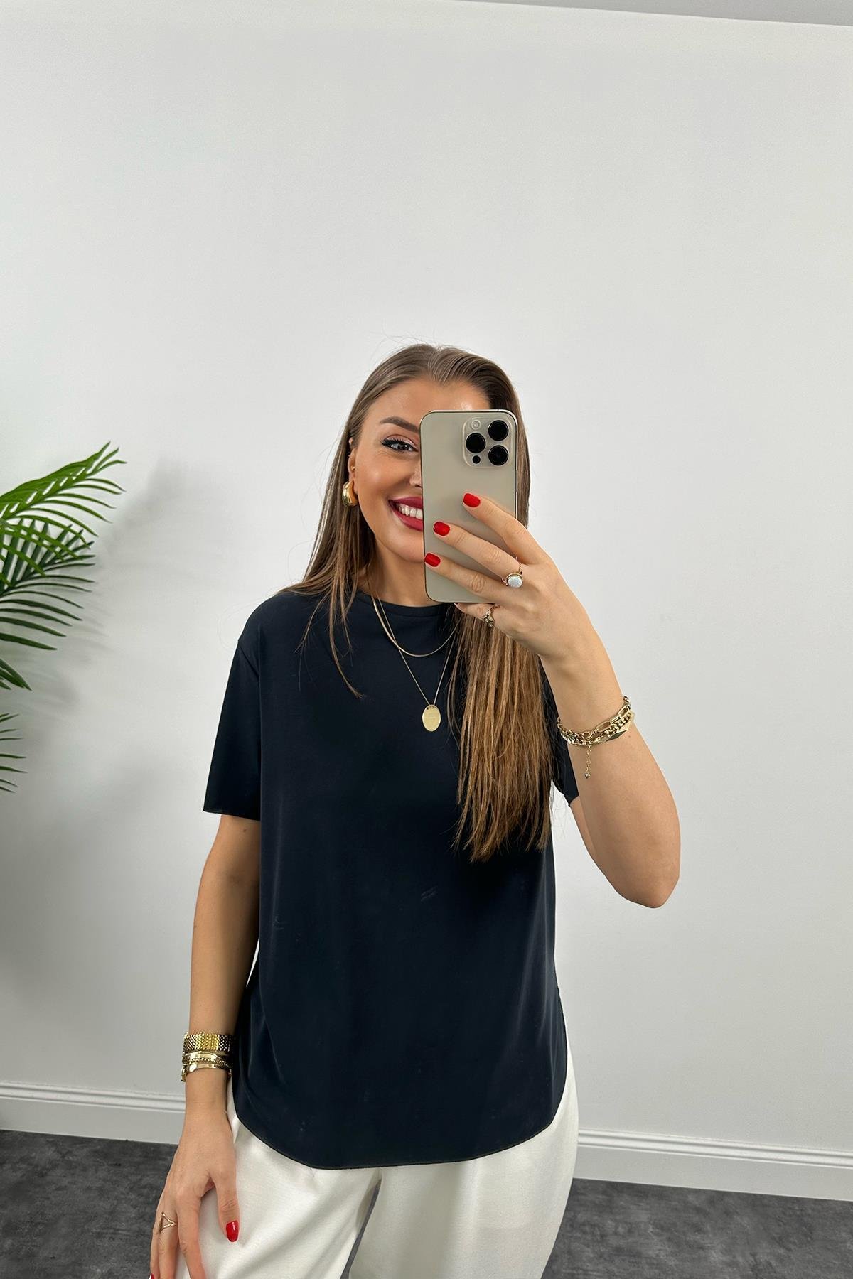 1. Sınıf Kalite Modal Kumaş Oysh Basic Tshirt Yıkamalı Siyah