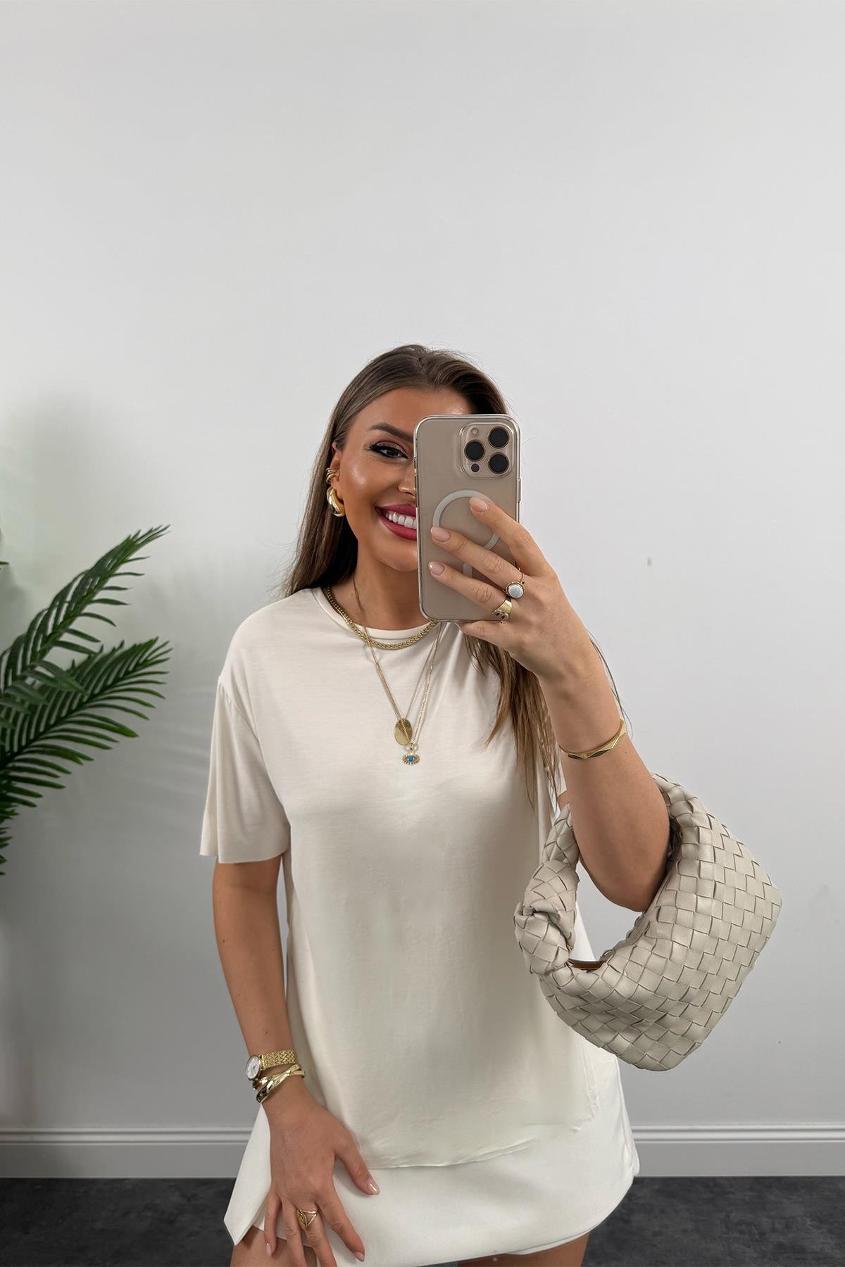 1. Sınıf Kalite Modal Kumaş Oysh Basic Tshirt Ekru 