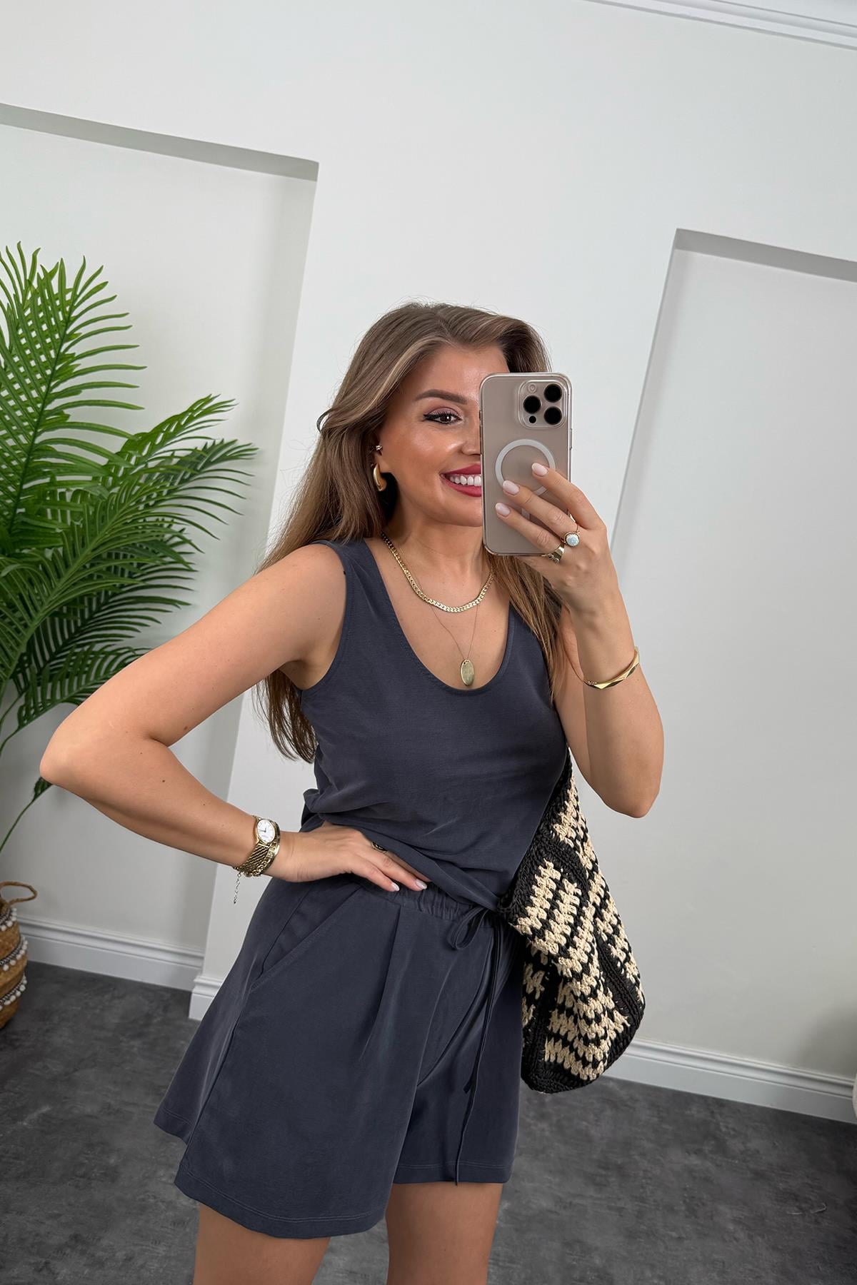 1. Sınıf Kalite İthal Pike Modal Kumaş Atlet Şort Takım Antrasit