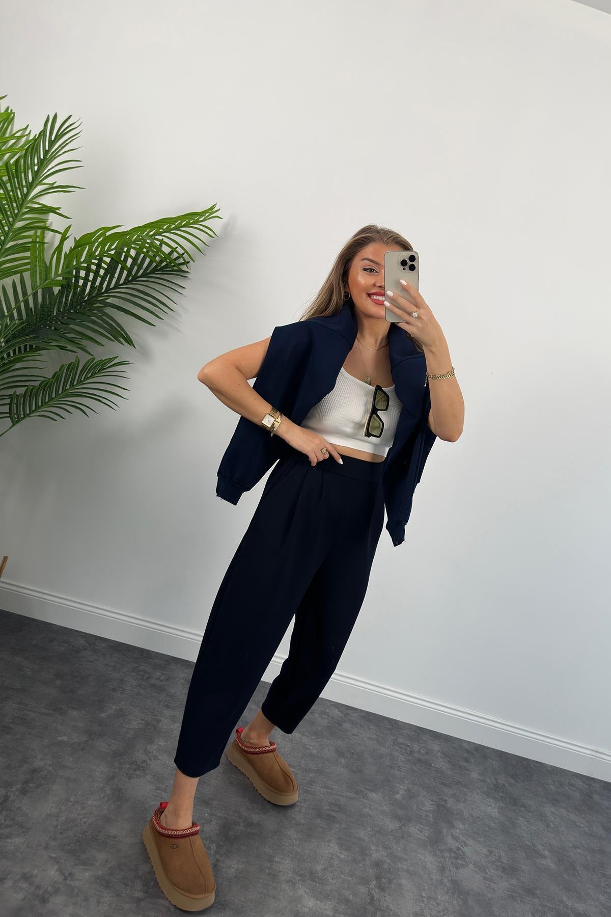 1. Sınıf Kalite Oysh Kumaş Beli Lastikli Harem Pantolon Lacivert