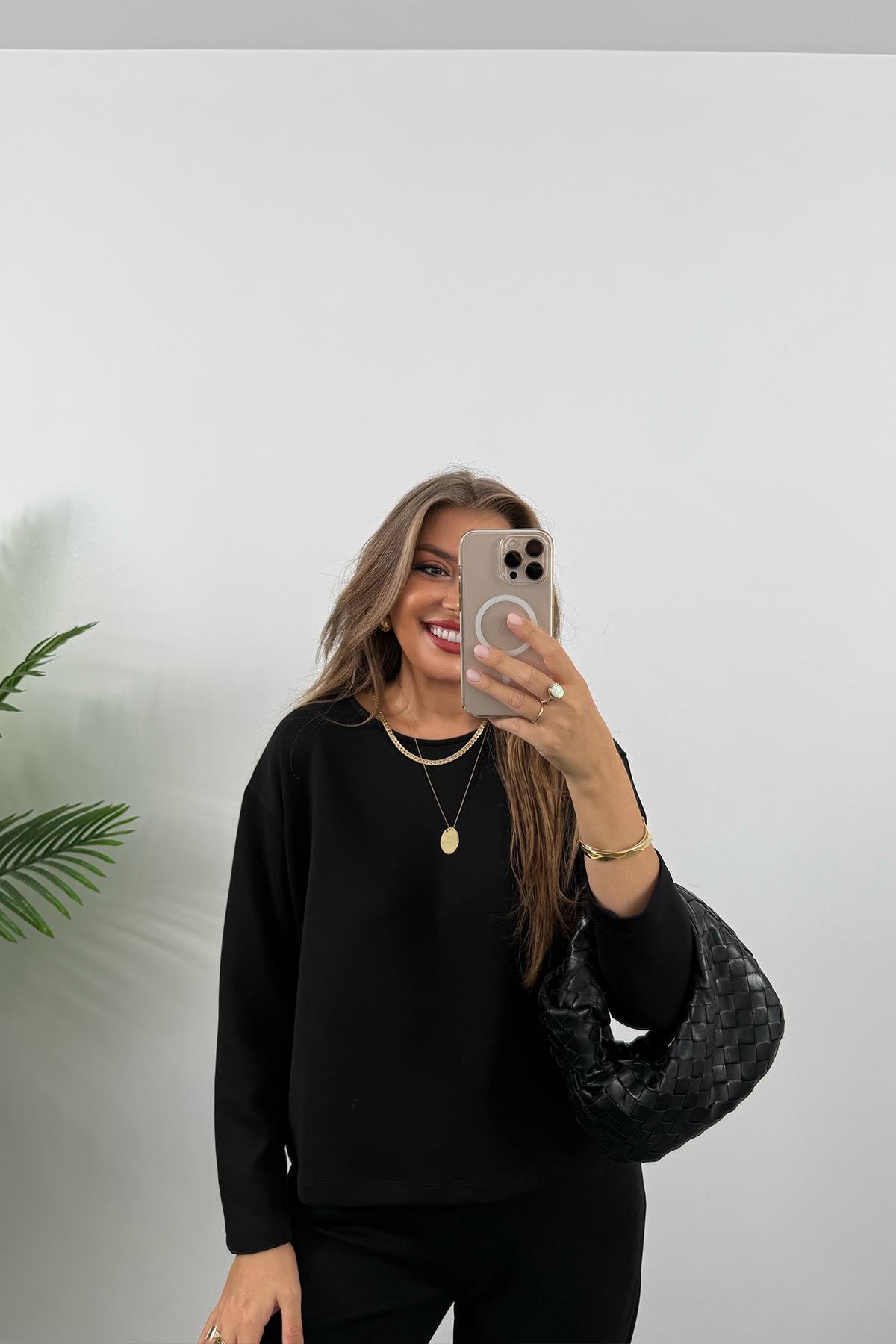 1. Sınıf Kalite İthal Oysh Kumaş Uzun Kol Basic Takım Siyah