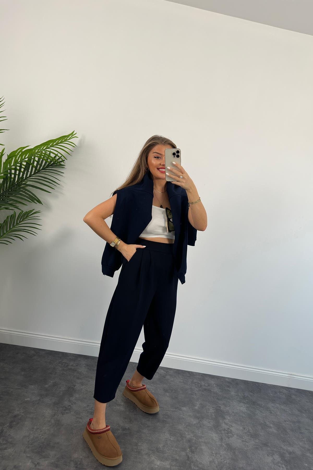 1. Sınıf Kalite Oysh Kumaş Beli Lastikli Harem Pantolon Lacivert