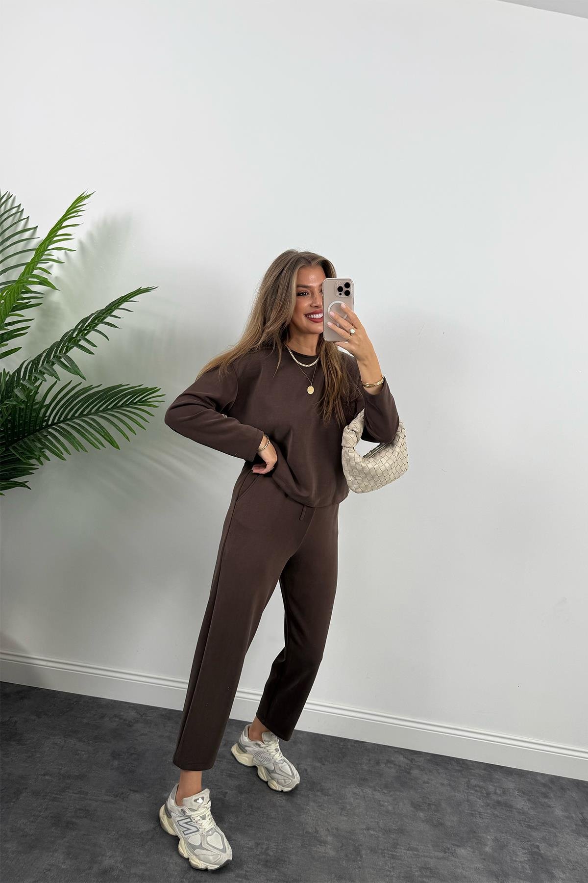 1. Sınıf Kalite İthal Oysh Kumaş Uzun Kol Basic Takım Acı Kahve