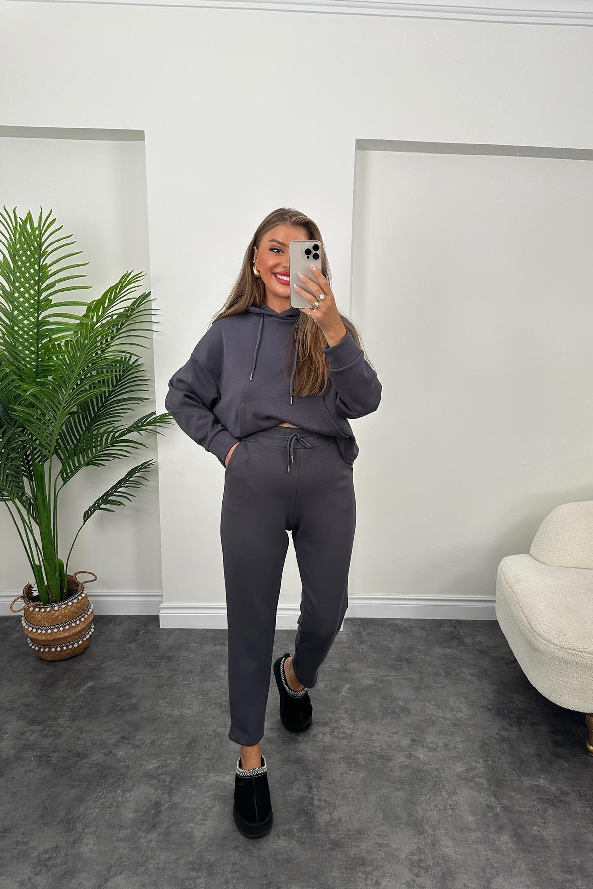 1. Sınıf Kalite Oysh Kumaş Ultra Yüksek Bel Eşofman Takımı Antrasit