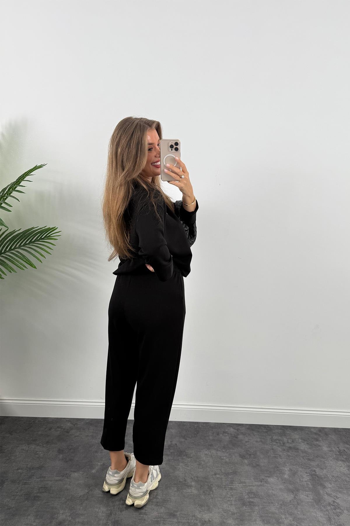 1. Sınıf Kalite İthal Oysh Kumaş Uzun Kol Basic Takım Siyah