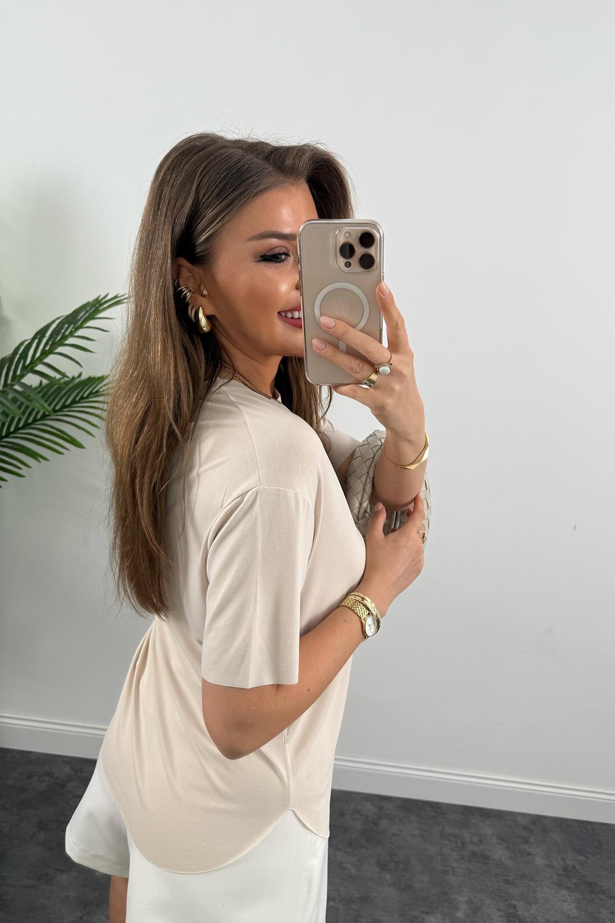 1. Sınıf Kalite Modal Kumaş Oysh Basic Tshirt Taş 